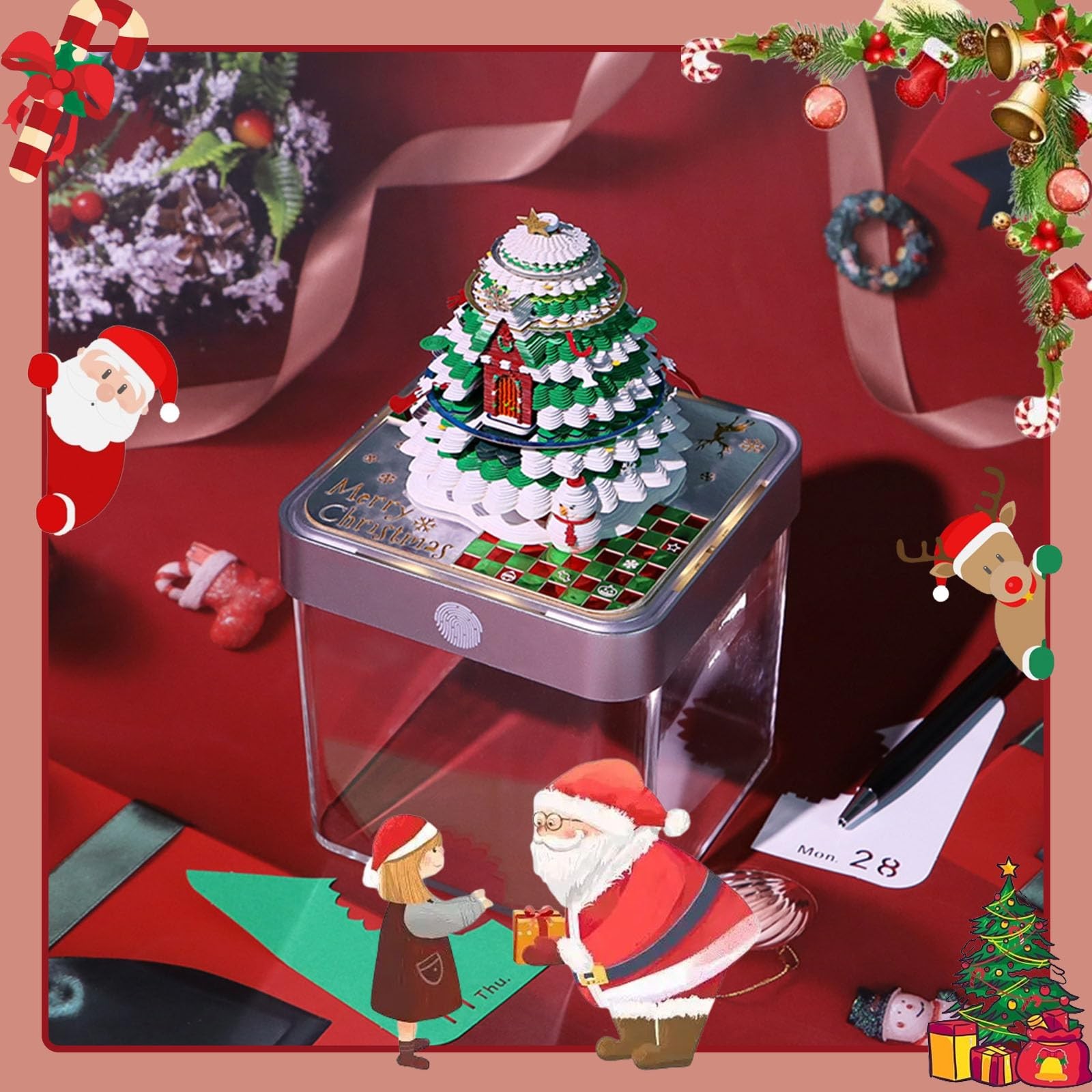 HOTOYMDS 3D Calendar 2026,Time Piece 2026,3D Christmas tree(Silver)