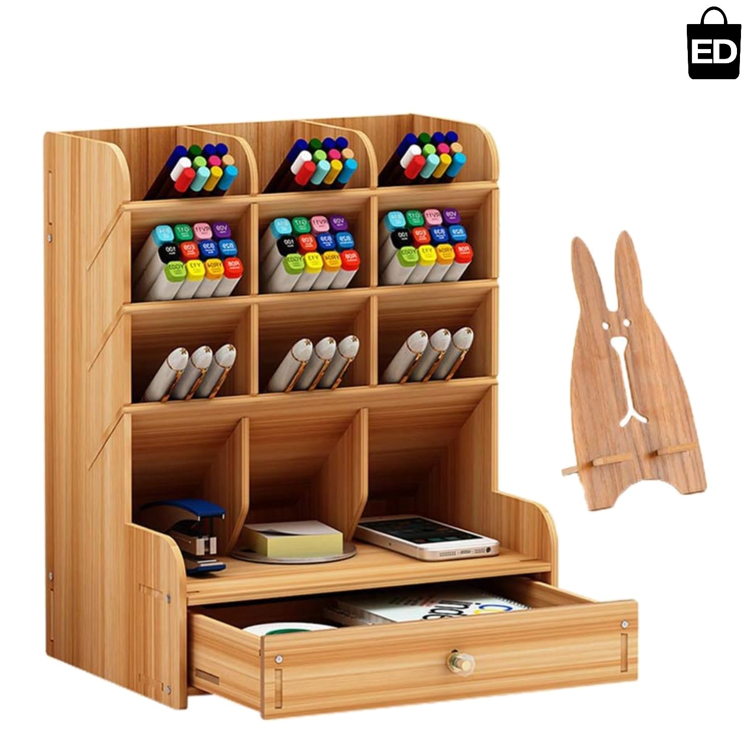 Creative DIY Cherry Desk Organizer with Drawer – 13 Compartment Storage Solution