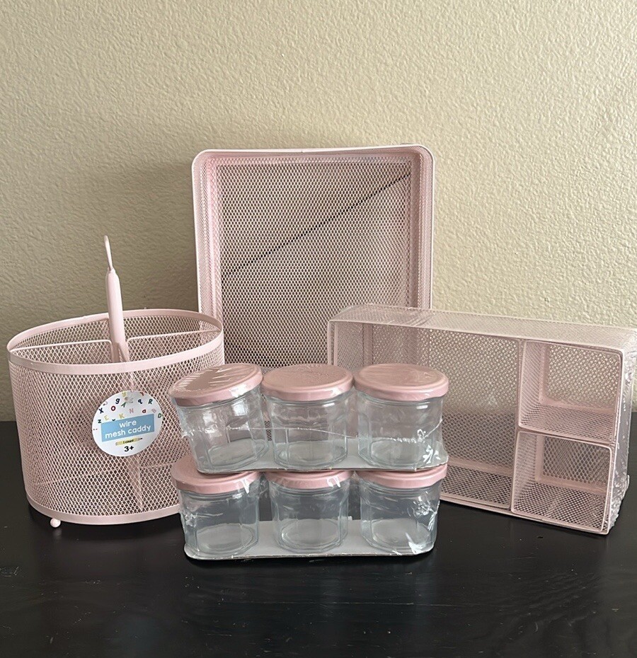 NWT Pink Wire Mesh Teacher School Classroom Office Organization Bundle Set