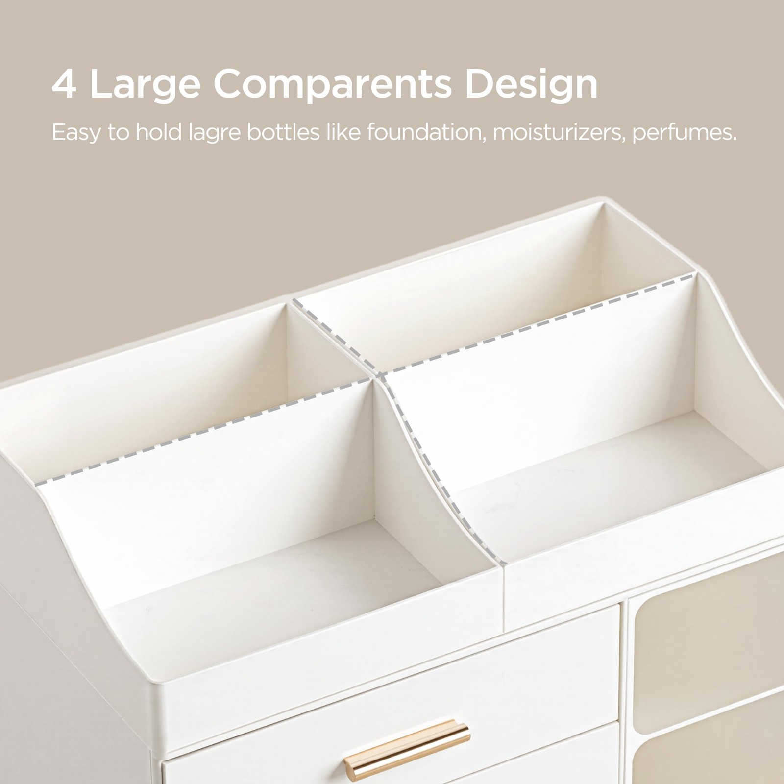 HBlife Makeup Organizer Countertop with Brush Holder,Large Large, All White