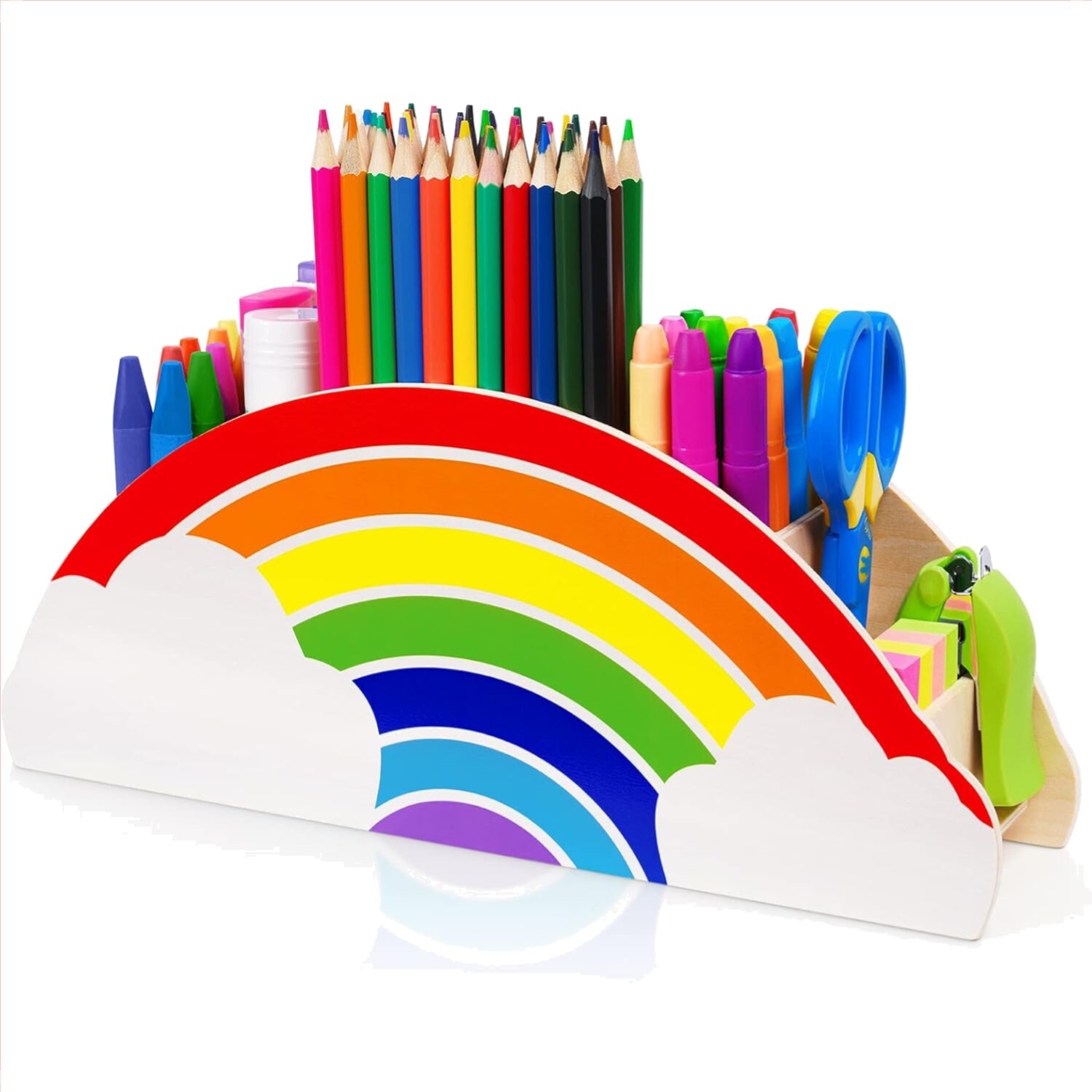 Compact Wooden Supply Caddy with Rainbow Finish – Ideal Desk Organization Tool