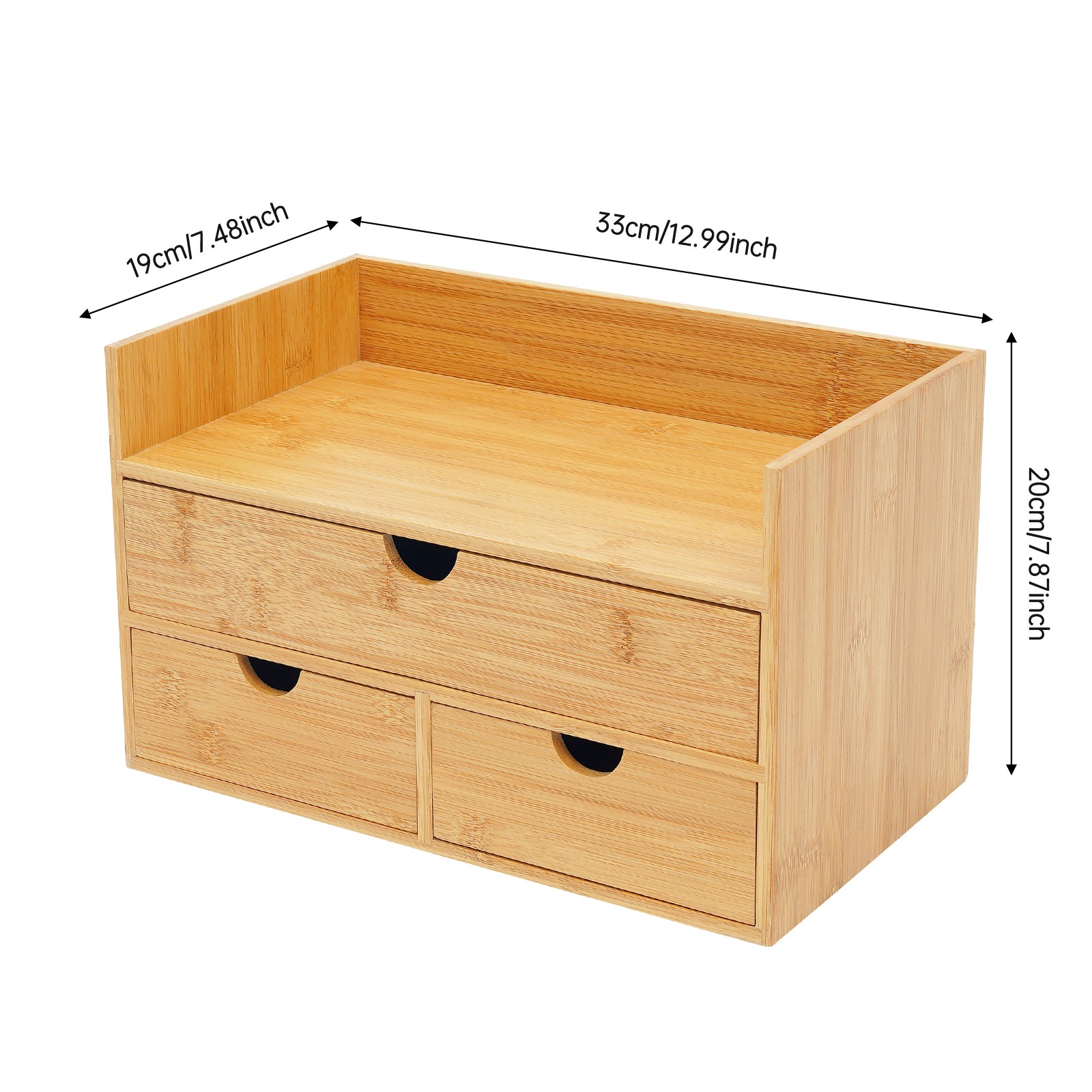 Raw Wood Color Tabletop Storage Box Desk Organizer 3 Drawers home Office