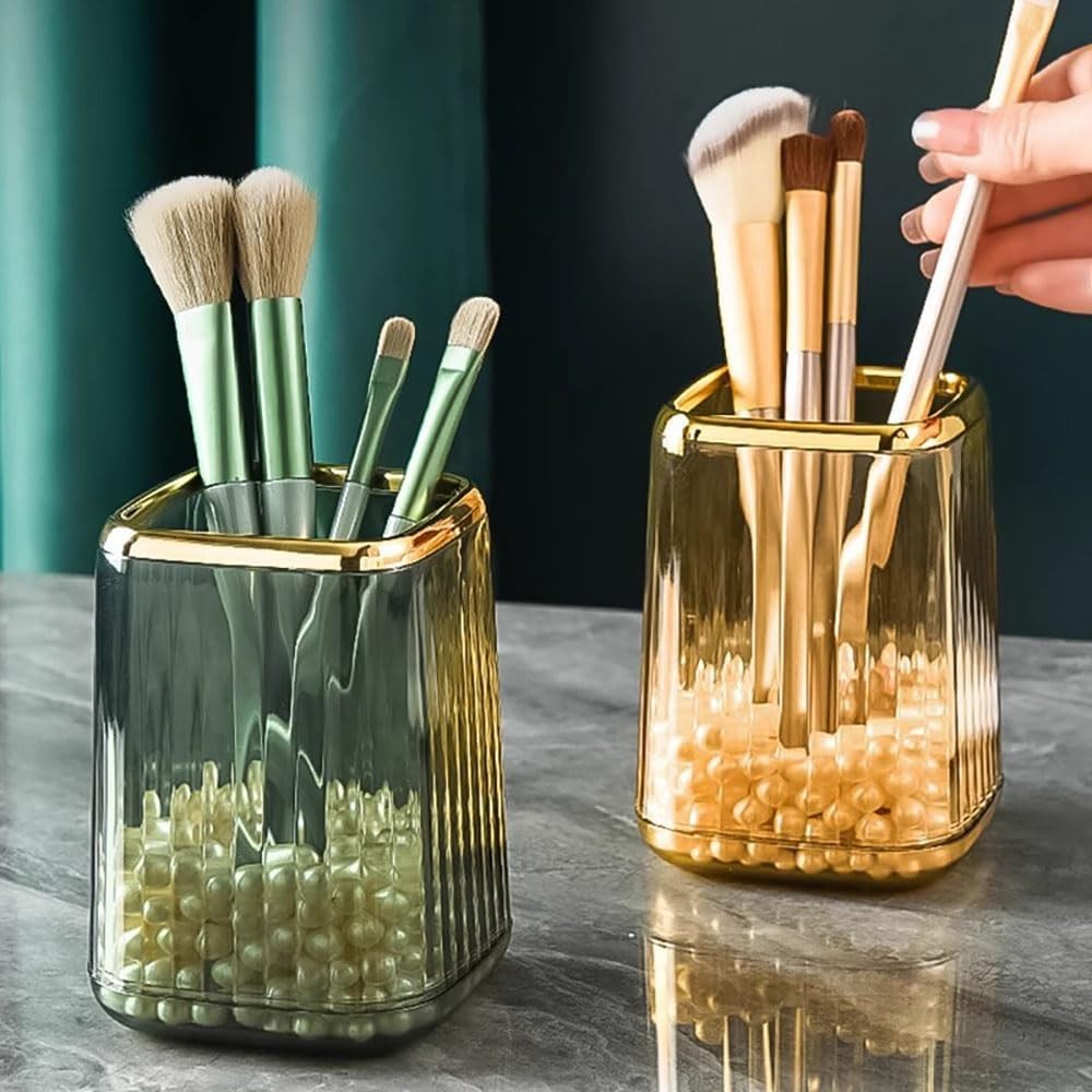 Acrylic Pen Holder Cute Clear Green Desk Organizer Pencils Makeup Brushes