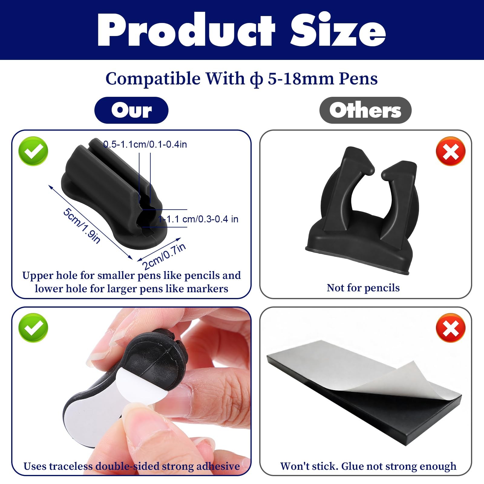 6 Pcs Adhesive Pen Holder for Wall, Sticky Silicone Desk Pencil Holder Marker…