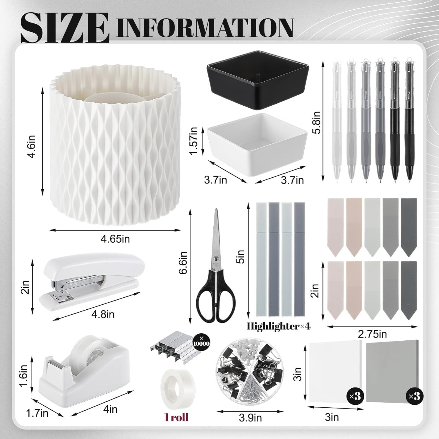 27 Pcs Black and White Desk Accessories Gift for Aesthetic Desk Organizer White