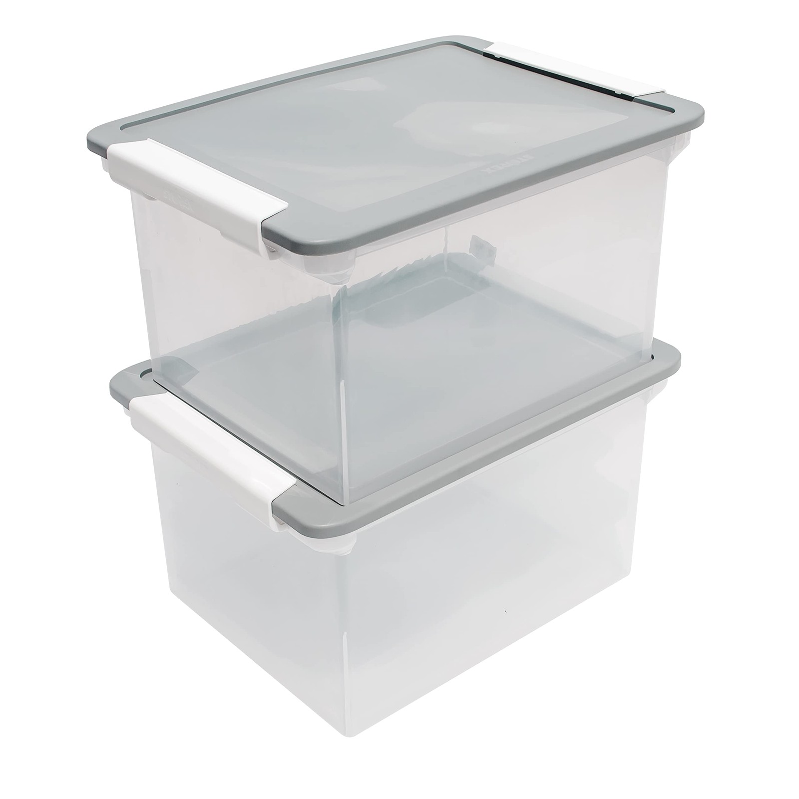 Storex Portable File Tote with Locking Handles, Single, Clear/Silver