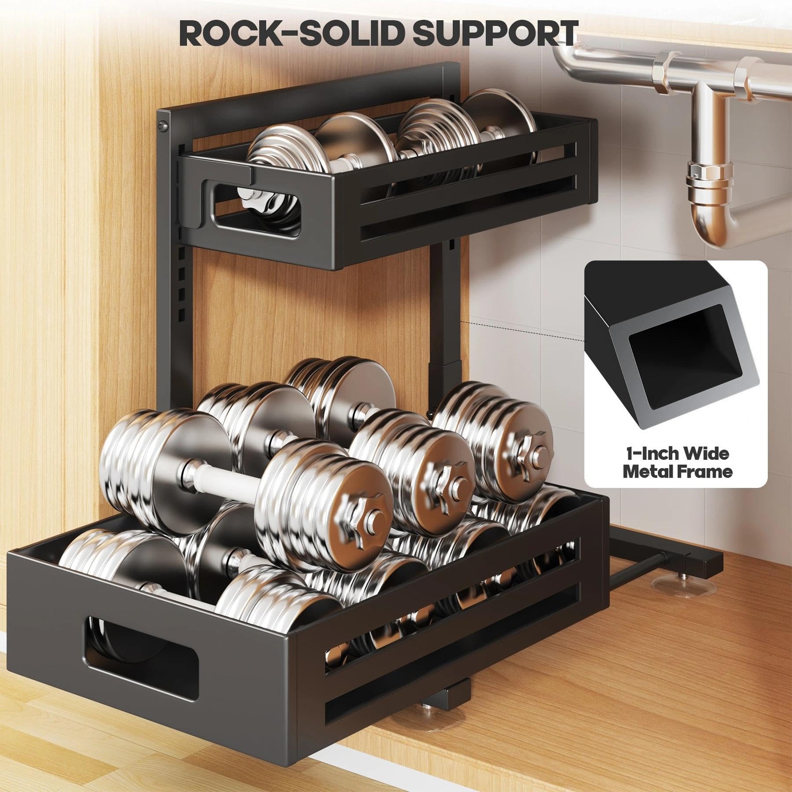 Biboraya 2 Pack Under Sink Organizer,Pull Out 2 Pack-15″Dx9.5″-16.7″H, Black