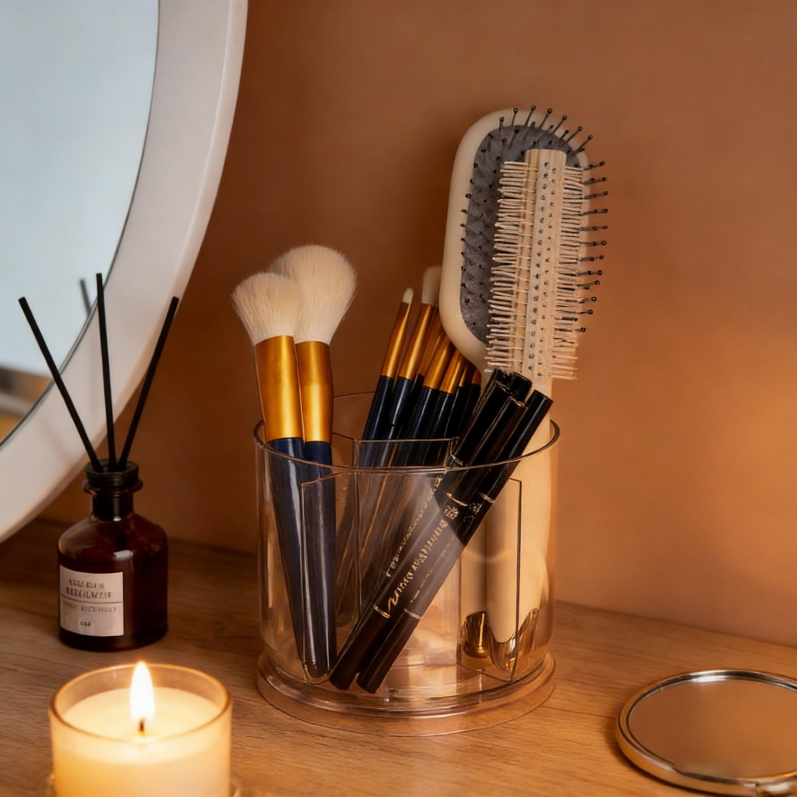 SSYYGET 360° Rotating Makeup Brush Holder Organizer, Clear Spinning Pen &…