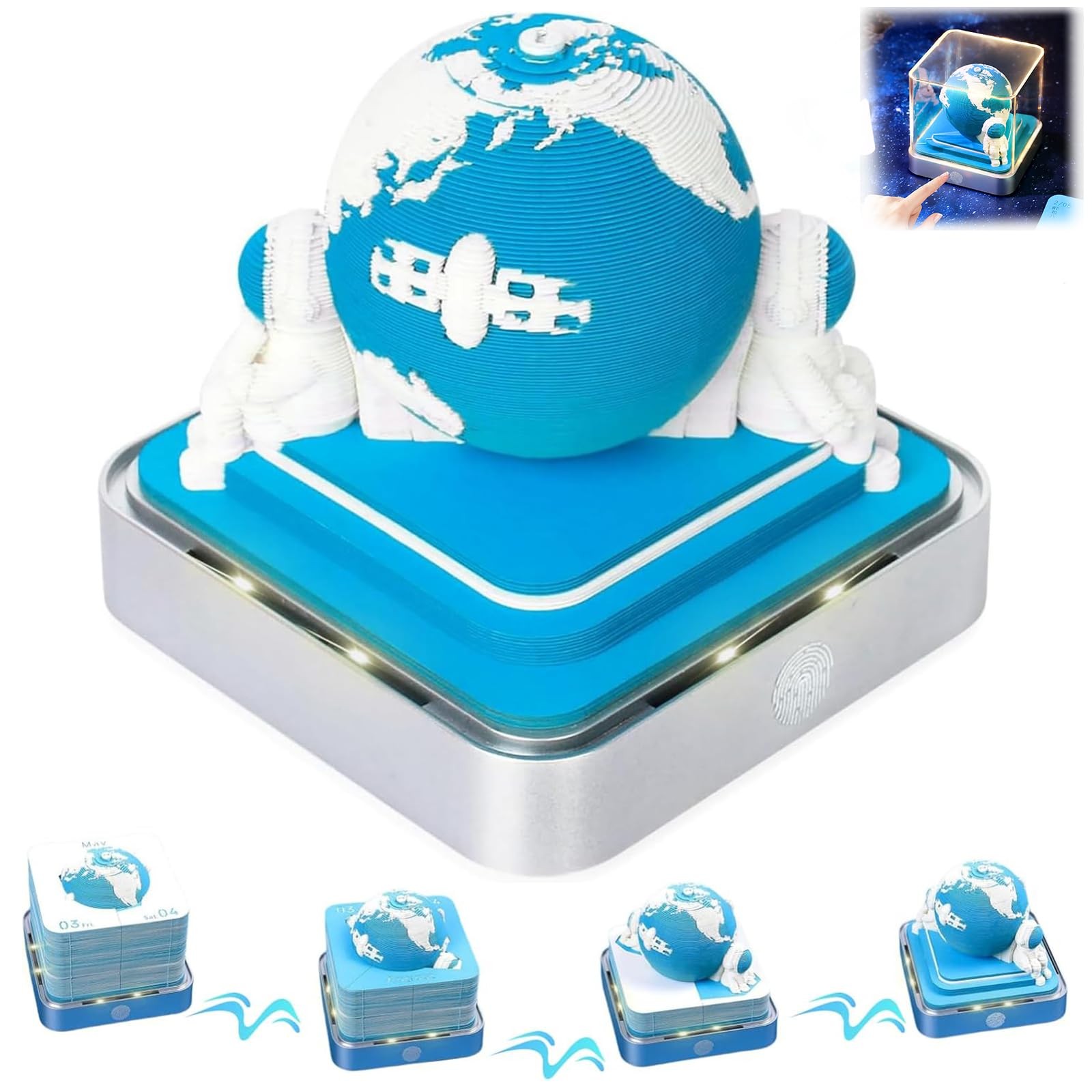 3D Calendar 2026, Desk Time Piece 2026,Tear-Away Paper Blue Earth