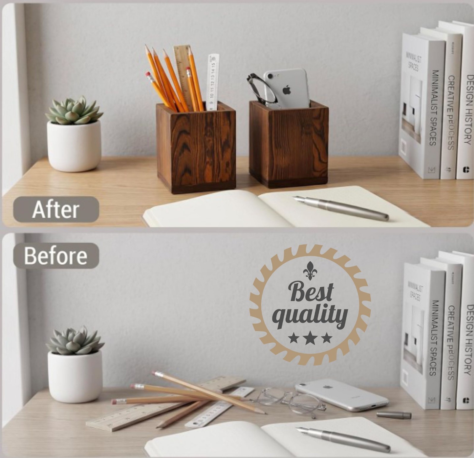 MyGift Set 2 Natural Wood Desktop Pen Pencil Holder Cup Office Desk Organizer