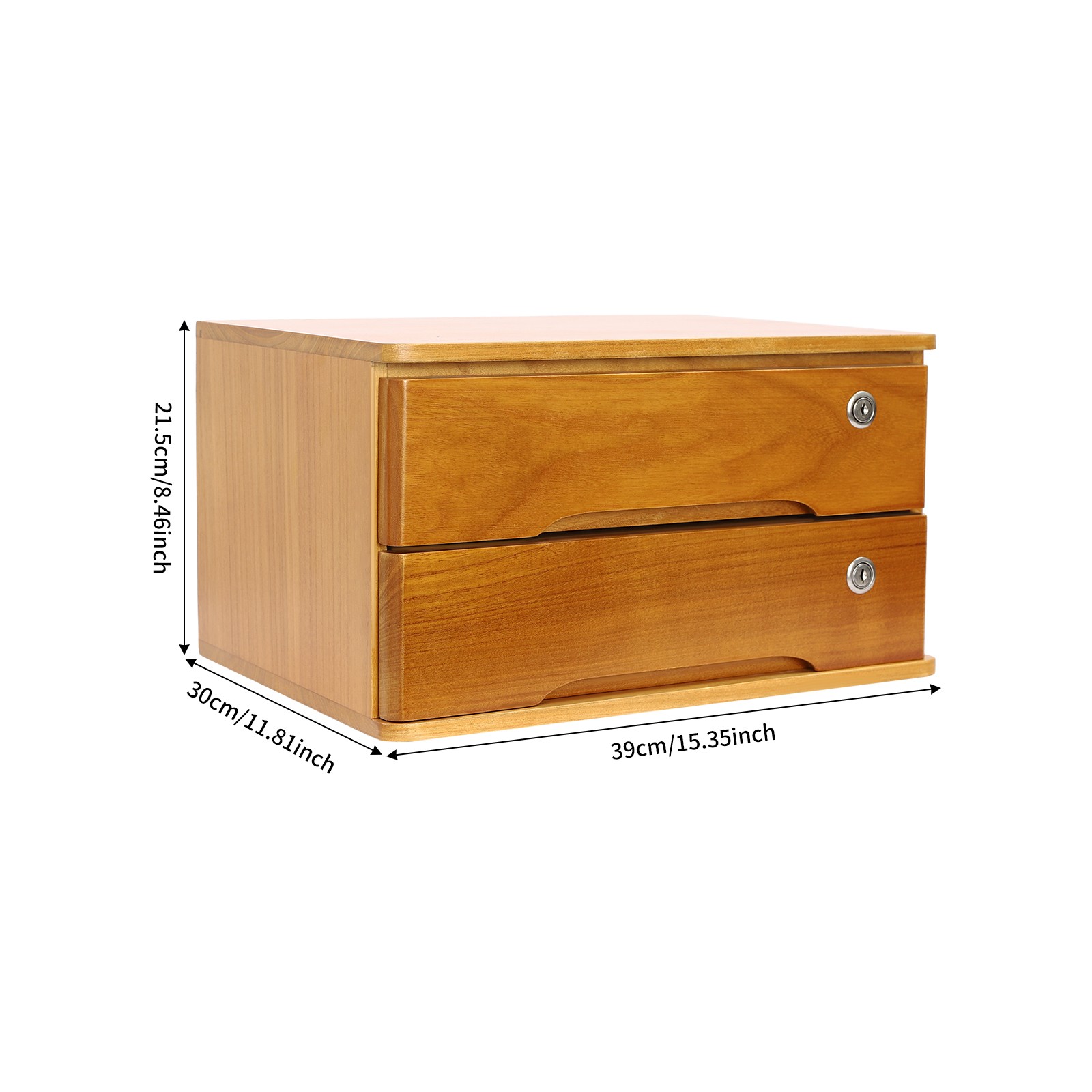 Retro Wooden Desktop Storage Box 2-Tier Desk Organizer w/ Lockable Drawers