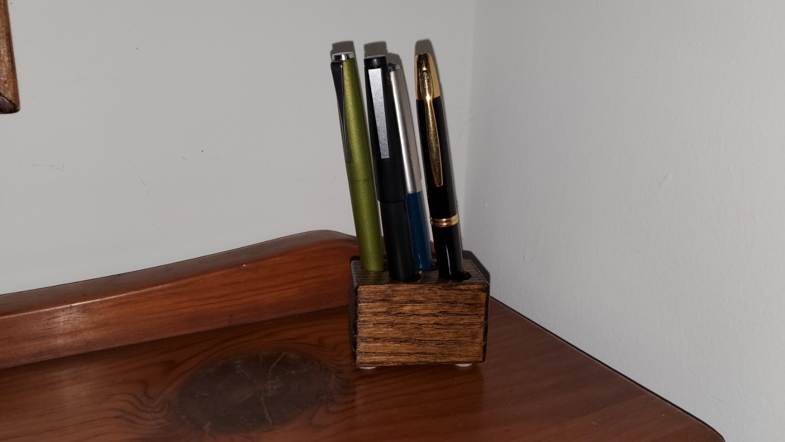 Wood 4 Pen Holder, Walnut Color