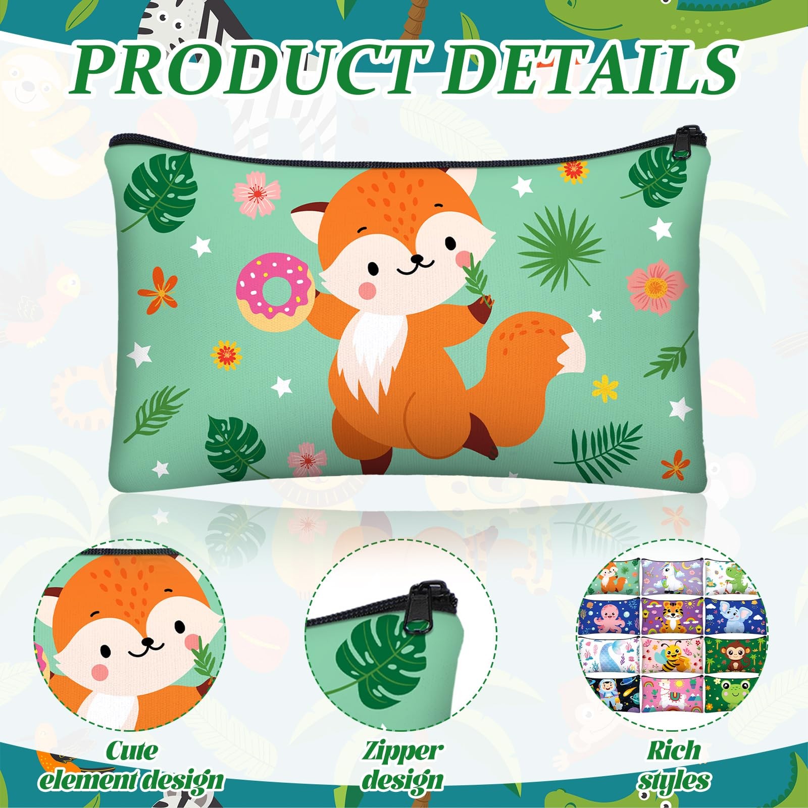 36 Pcs Cartoon Animal Pencil Case Bulk Cute Cartoon Pencil Pouch Multicolor C…