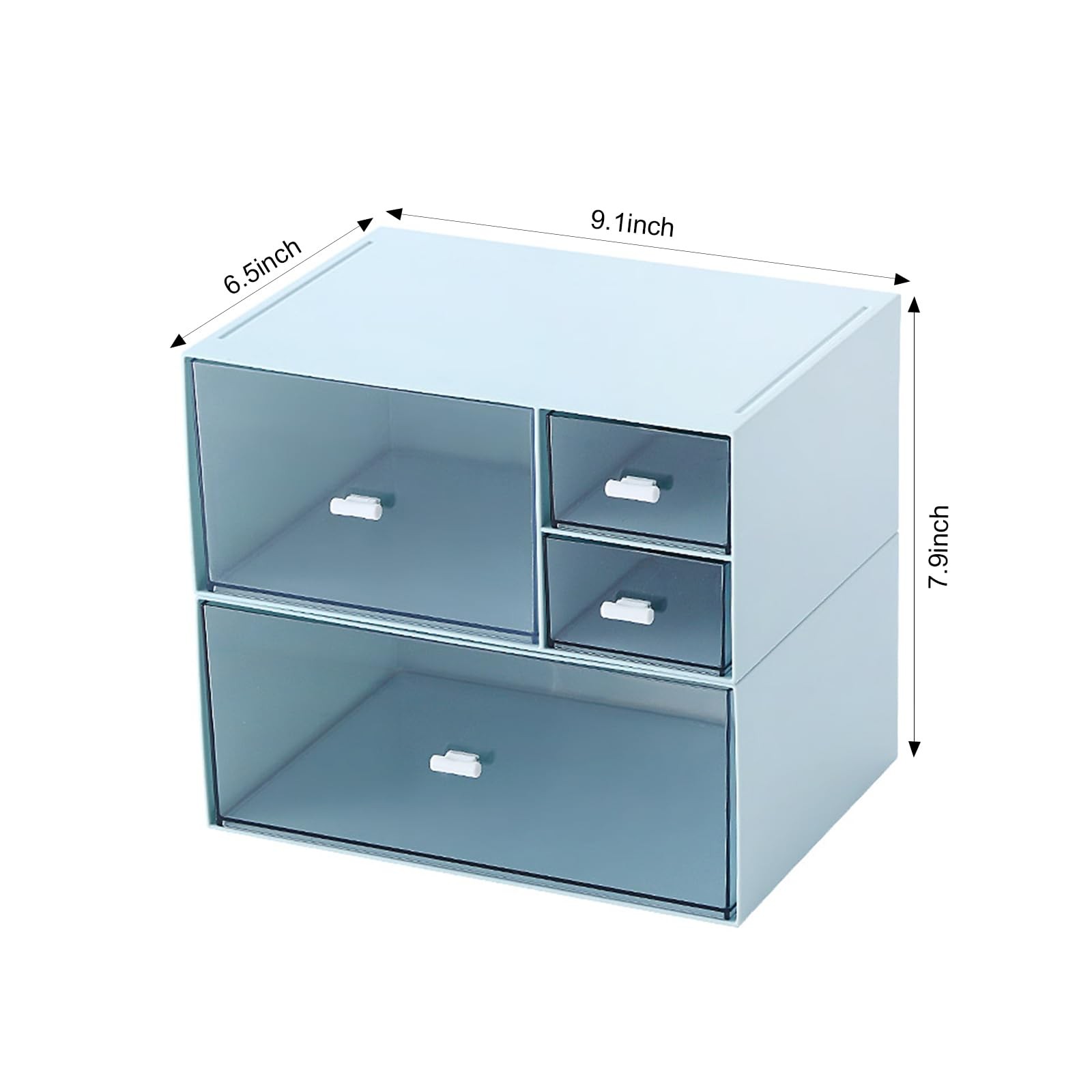 Marknor Desk Organizer with 4 Drawers, Makeup Organizer, Plastic Blue