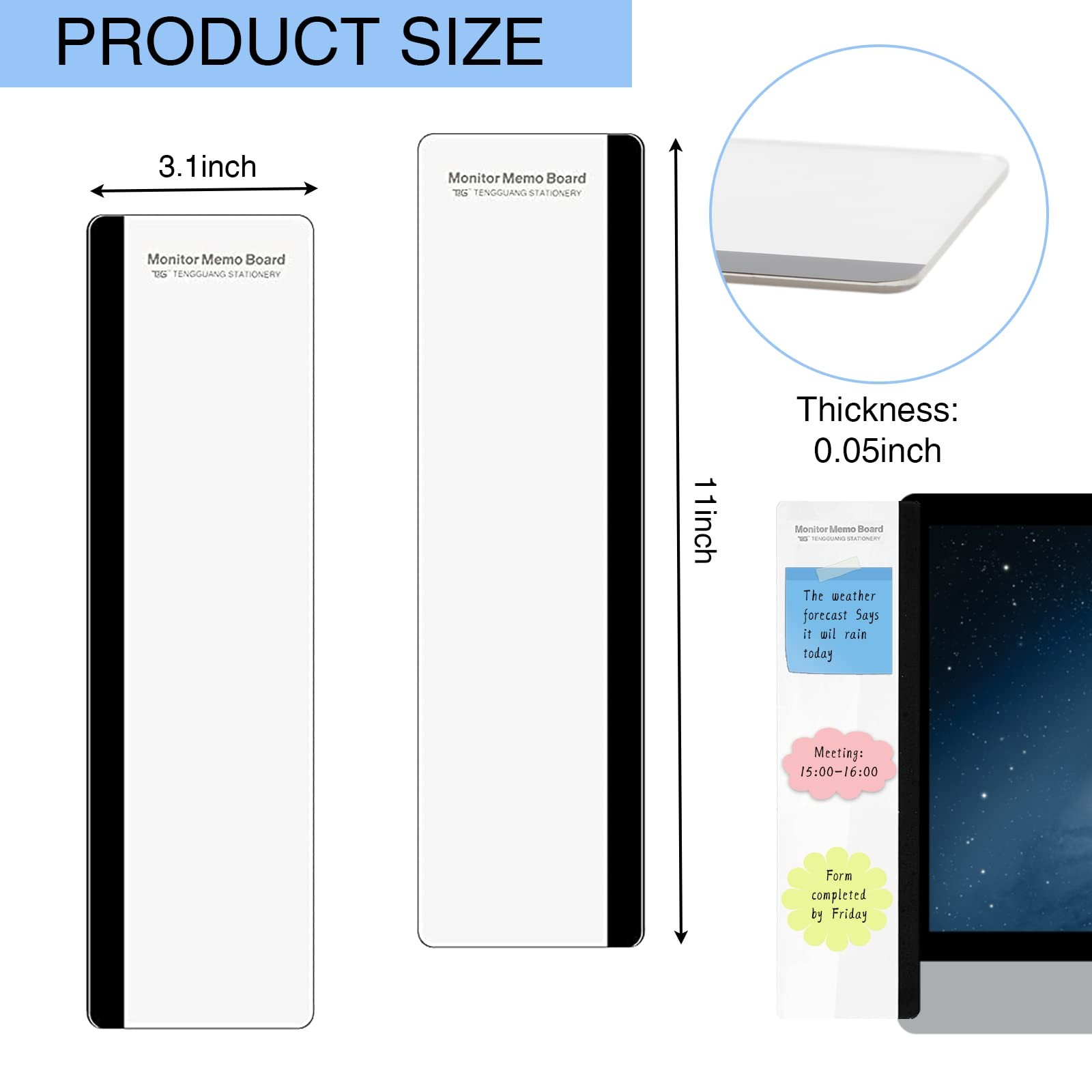 Office Desk Accessories 2pcs 11.8 X 3.1 Inches, Monitor Memo Board 1