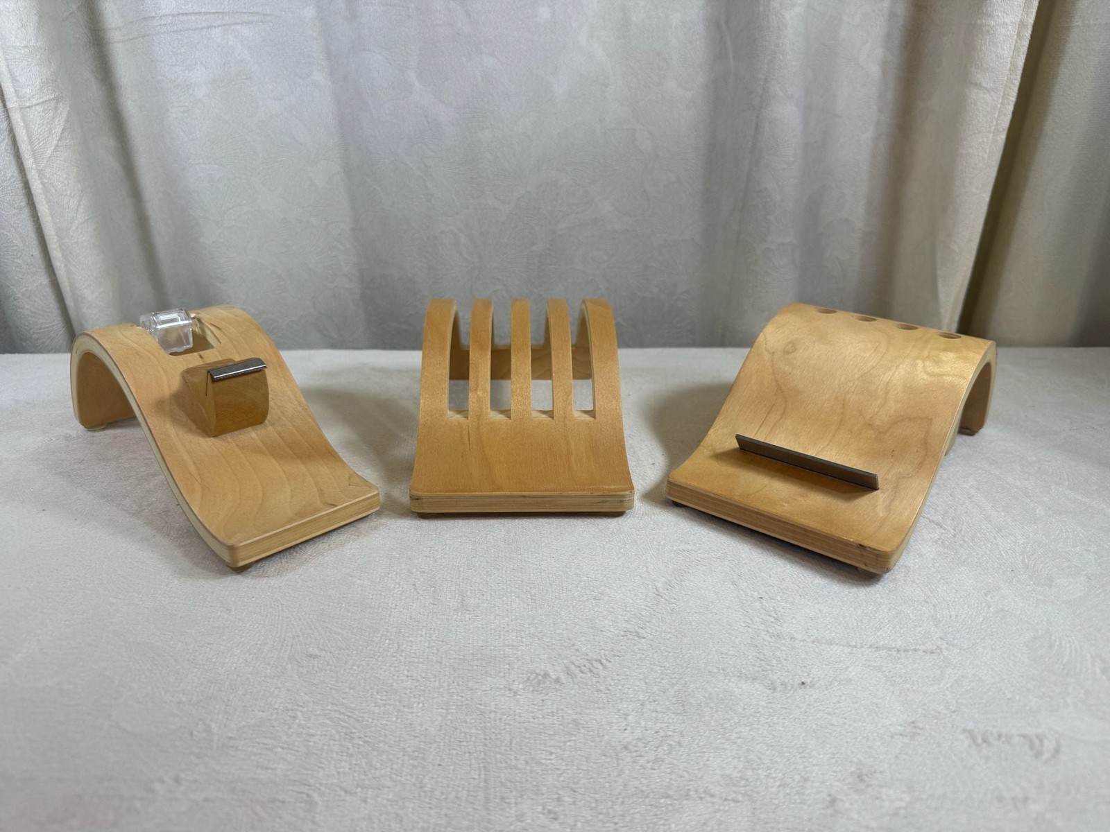 Set of 3 Custom Curved Bent Plywood Desk Organizers