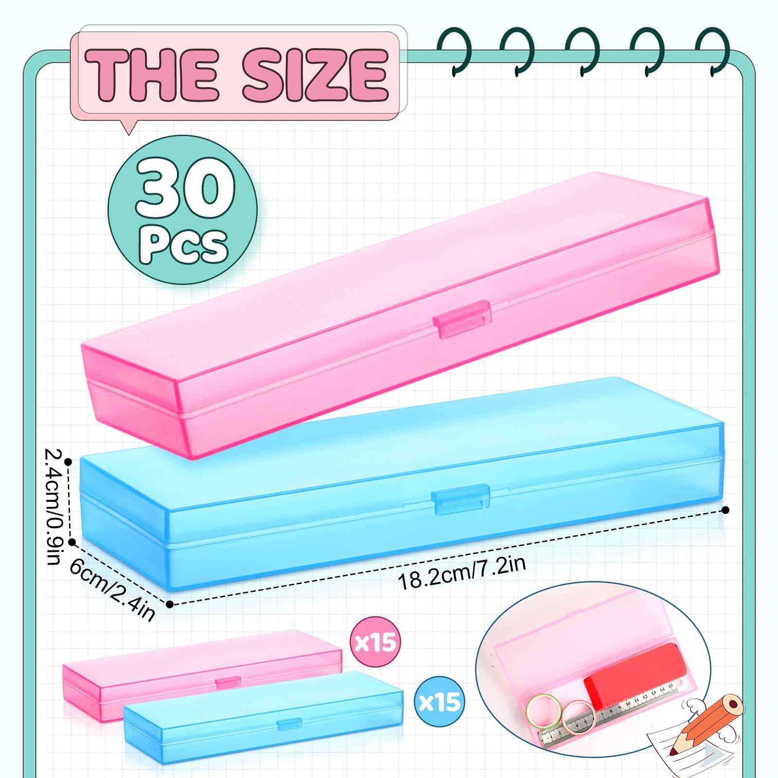 30 Pack Pencil Plastic Pencil Case Bulk 7.2 x 2.4 x 0.9 Inches Pink Blue Pen …