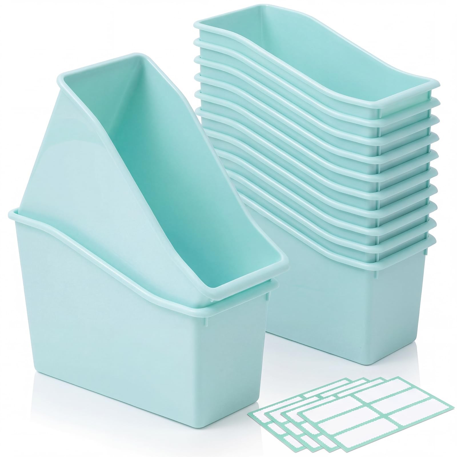 12 Pcs Book Bin for Classroom with Labels Stackable Plastic Organizing Bins 1…