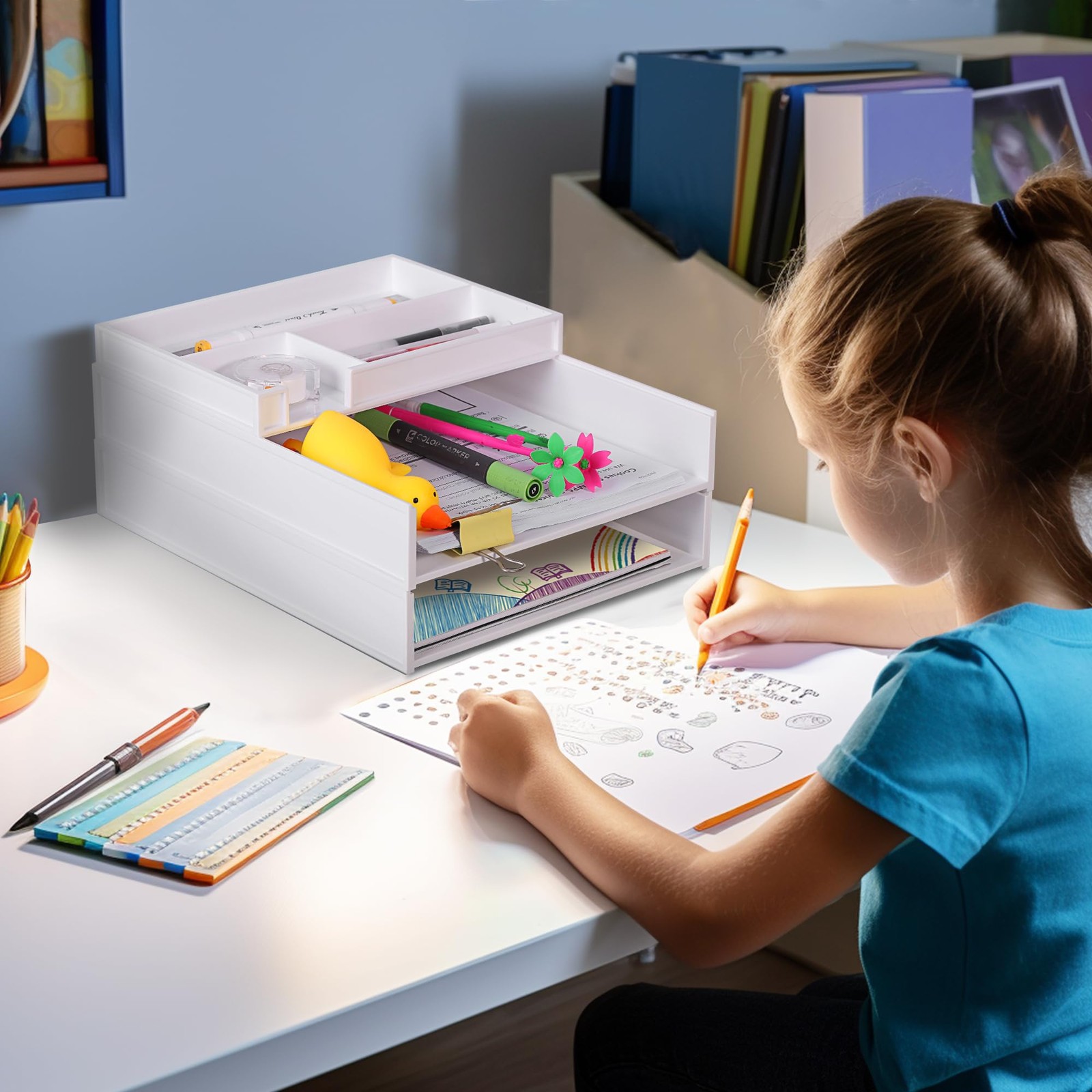 White 3 Tier Stackable Letter Tray Cardboard Desk Paper Organizer Sorter