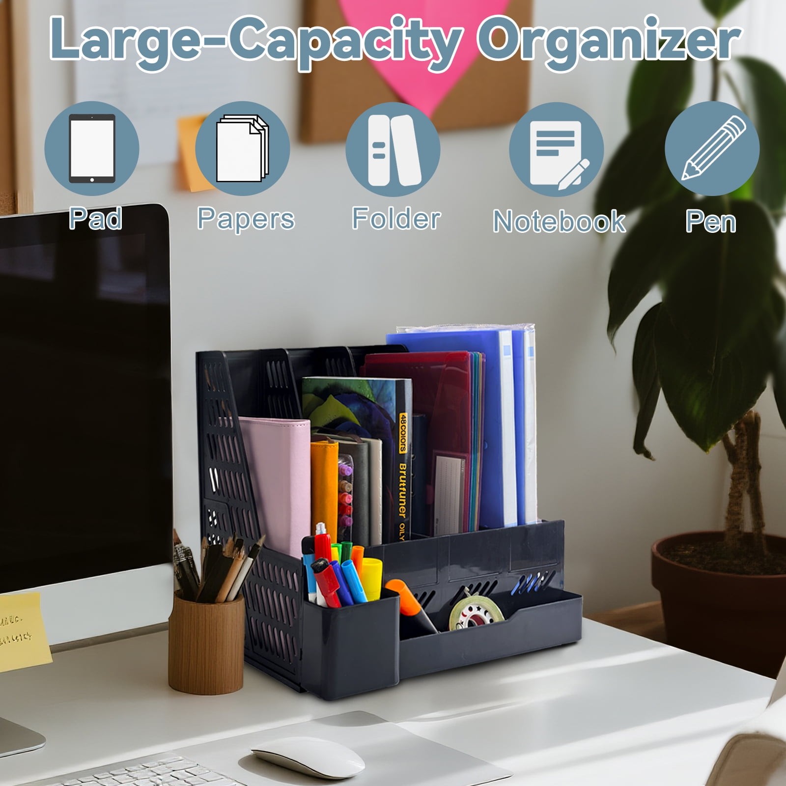 2 Pack Desk Organizers and Accessories with File Holder, 4-Tier Desk Accessories
