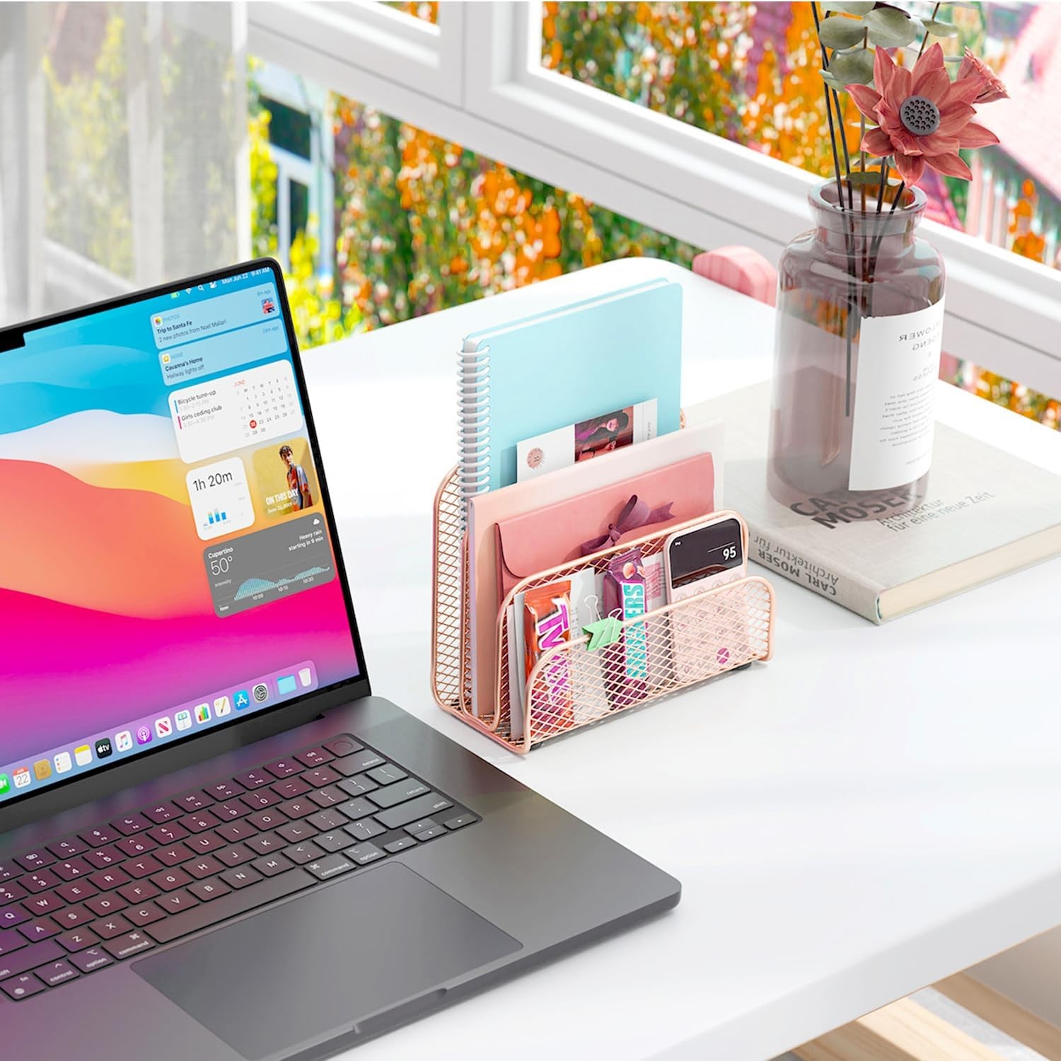 gianotter Mail Organizer Countertop 3 Slot Rose Gold File Holder