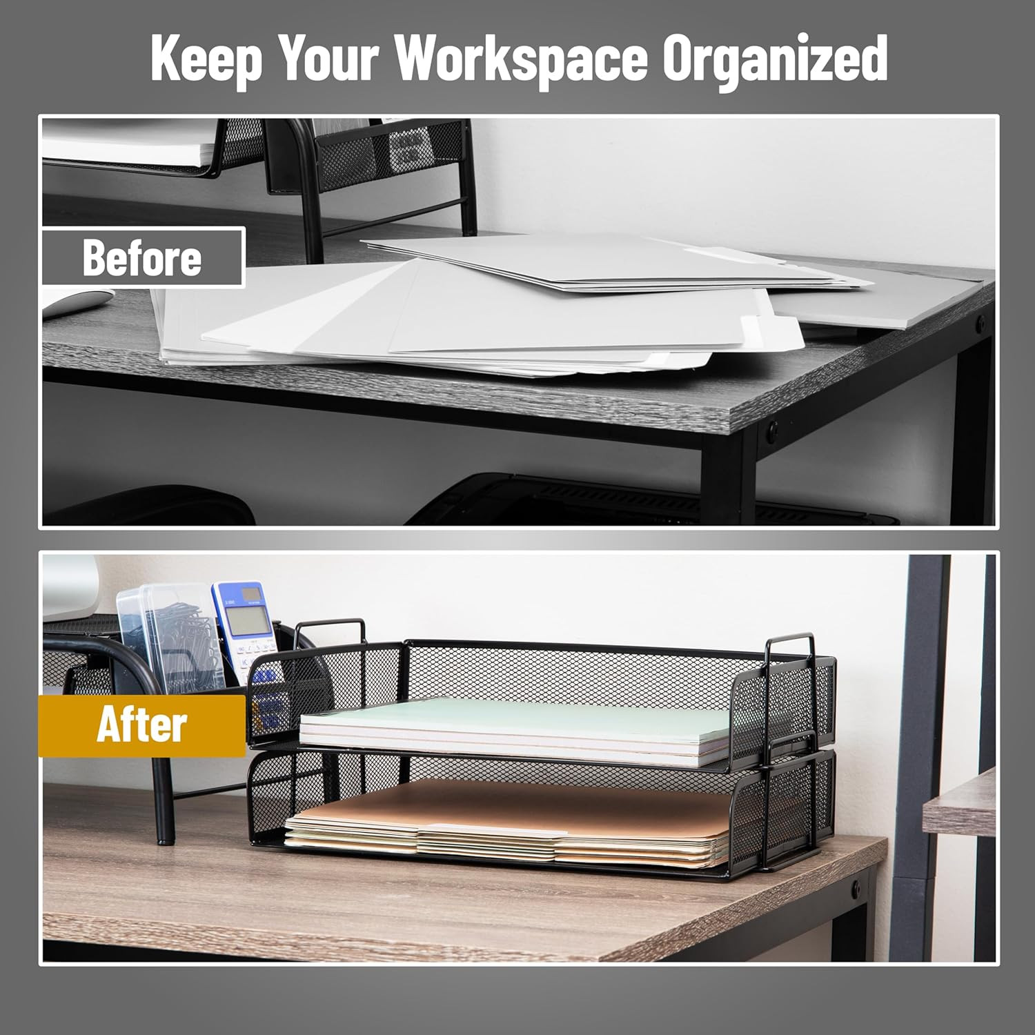 Mind Reader Stackable Paper Tray, Desktop Organizer, File Storage, Office, Metal