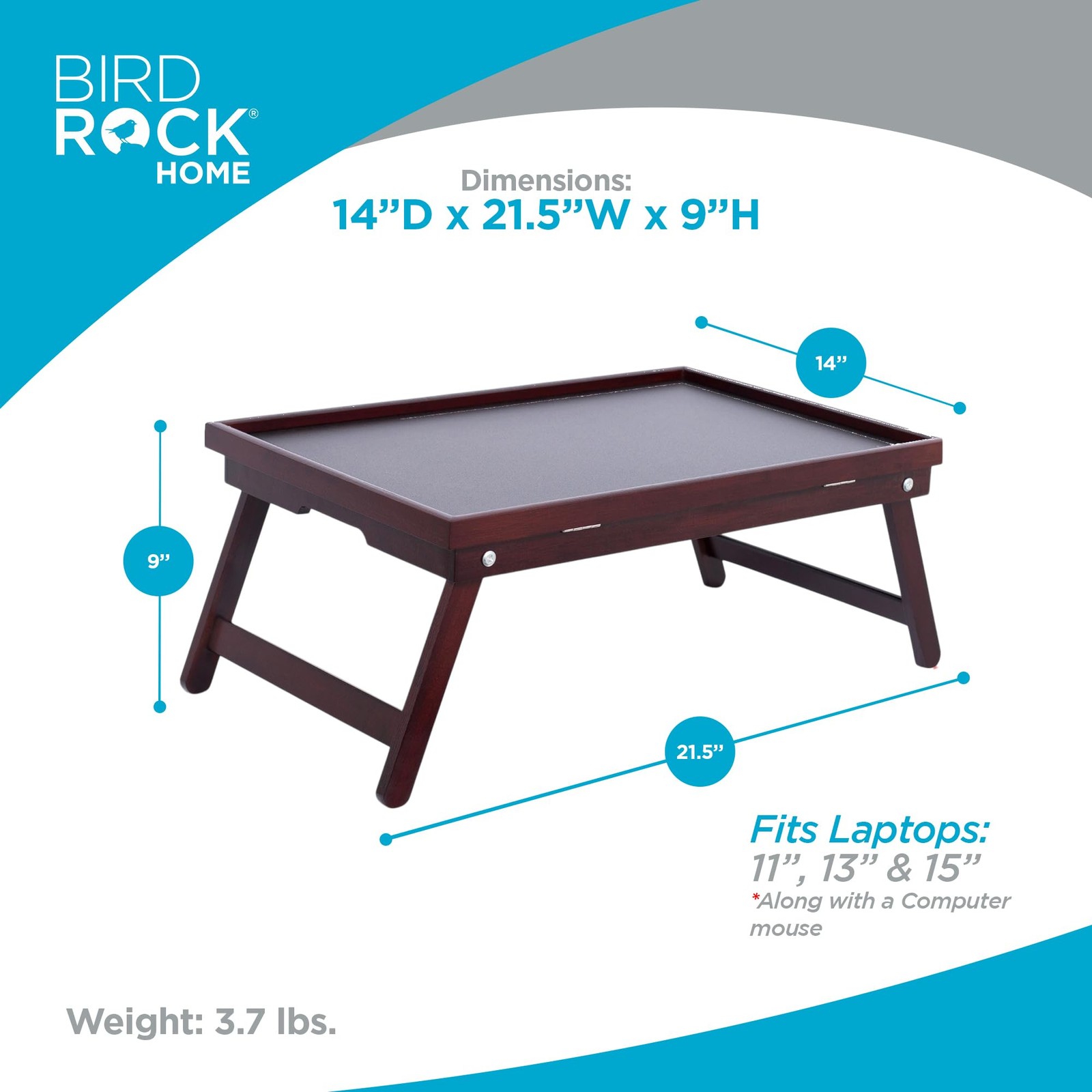 Birdrock Home Bamboo Lap Black Top – – – Bed Or –