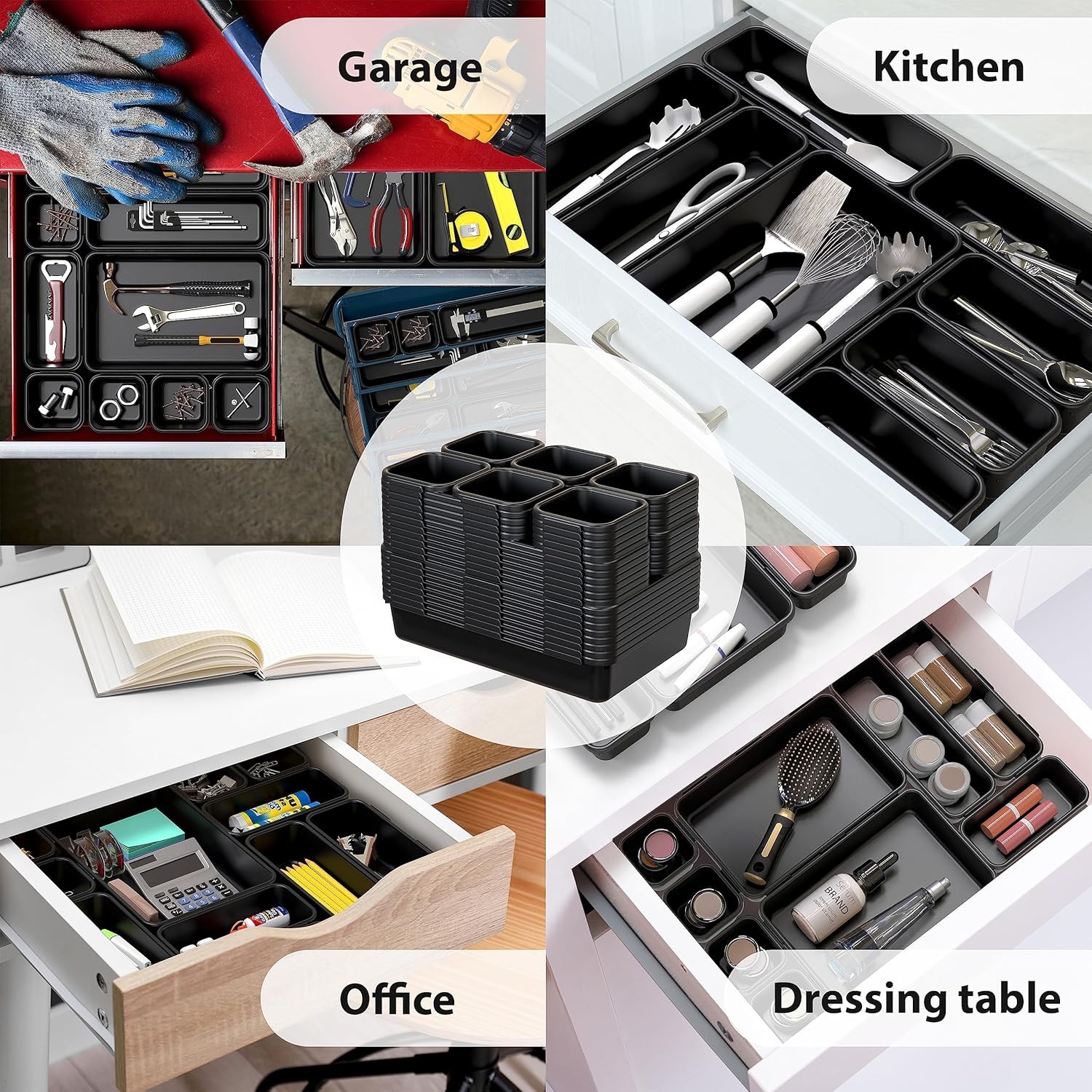 Desk Drawer Organizer Bins 10 Pack Black Cosmetics Storage