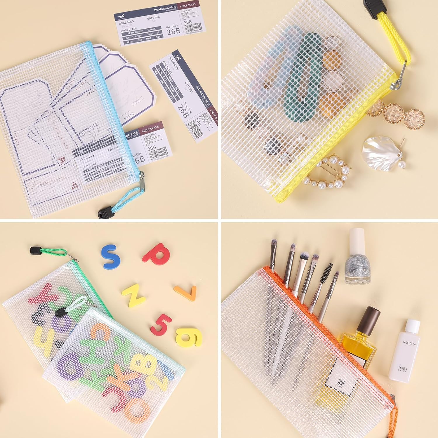 20pcs Mesh Zipper Pouch, Waterproof Zipper Bags, 8 Sizes Plastic Travel Pouch, 1