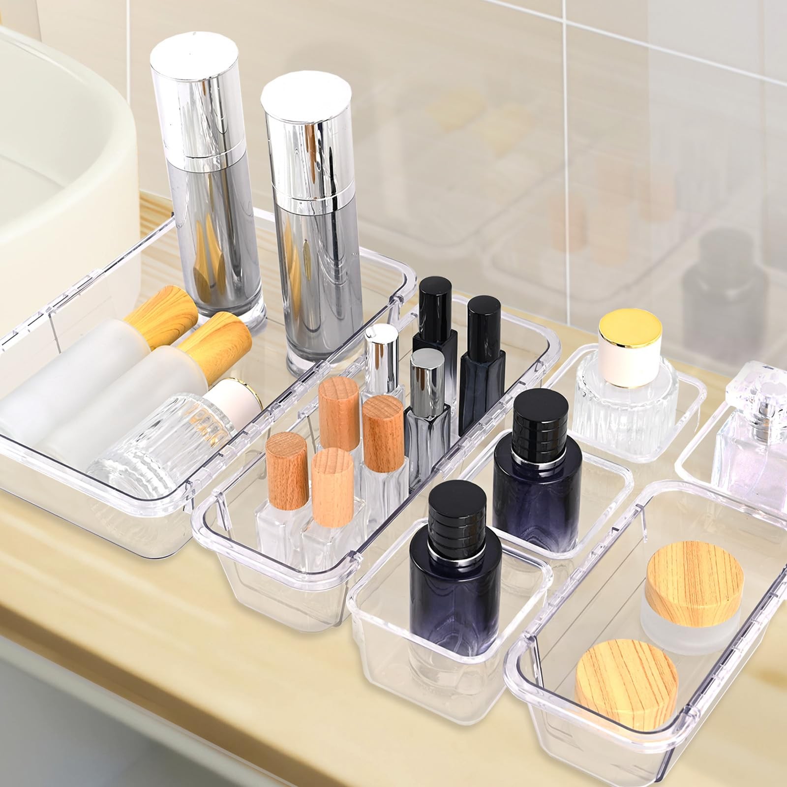 14 Pcs Clear Drawer Organizer, Adjustable Drawer Storage Box, 3-Size Desk Dra…