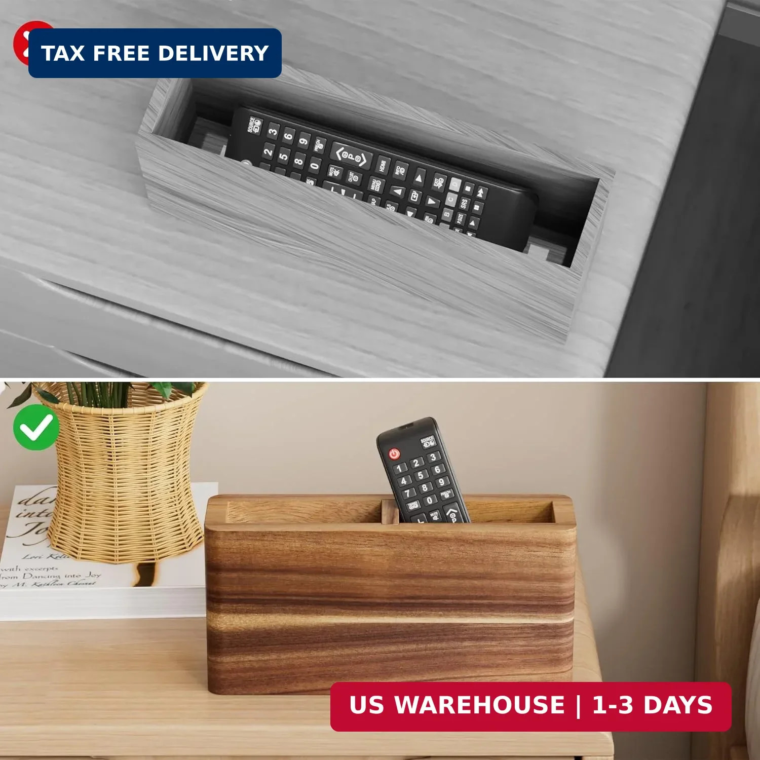 Wood Remote Control Holder Wall Mount, TV Remote Holder for Wall, Remote Control
