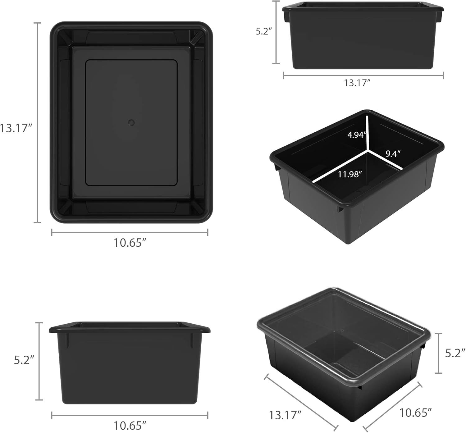 Letter Size Deep Storage Tray – Organizer Bin for Classroom, Office and Home, Bl