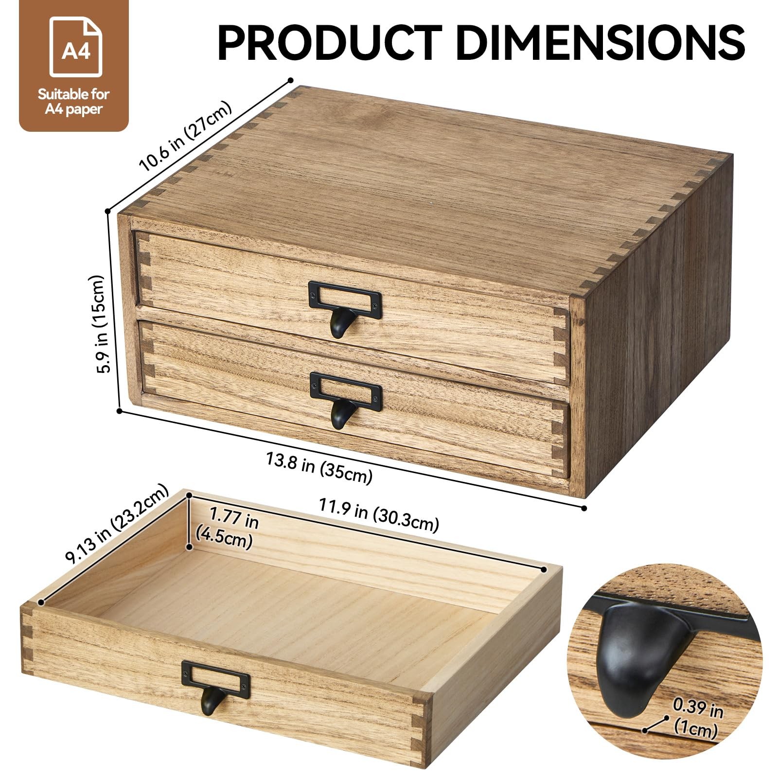 KIRIGEN Wooden Desk Organizer with 2 Drawers, 2-layer&2 drawers, Dark brown