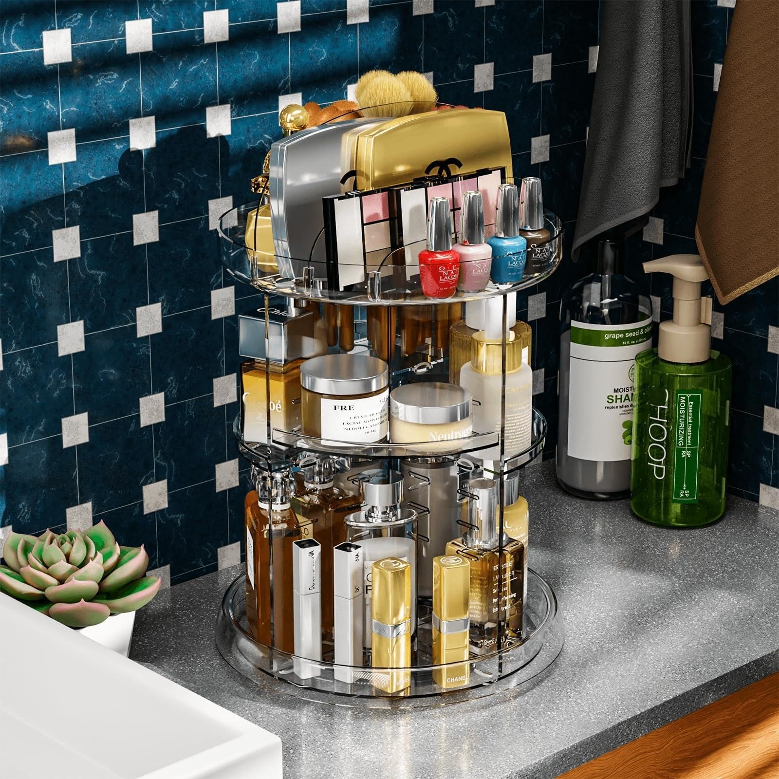 Yieach 360 Rotating Makeup Organizer for NO Patterns Decor, Clear
