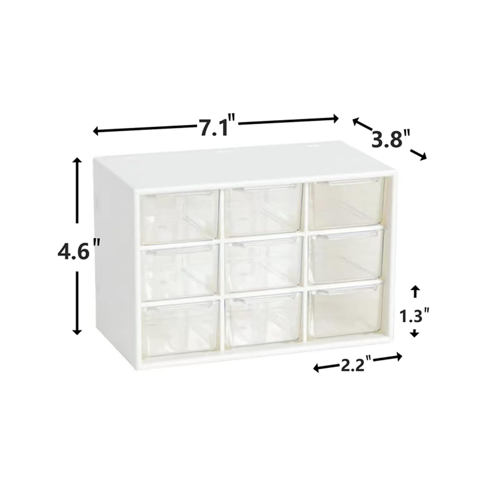 Small Desktop Drawer Organizer 9 Clear Drawers 7.1×3.8×4.6 Inch White Box