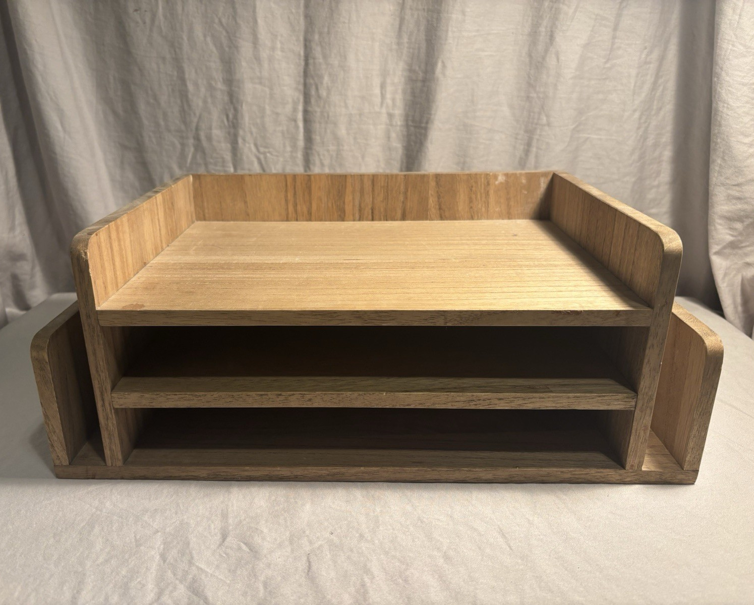 Wood Desktop Organizer Letter Tray Shelf Unit with Side Compartments