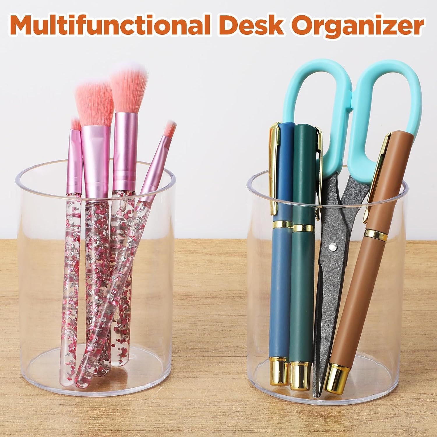 6 Pack Clear Plastic Pen Holder Cylinder Container, round Pencil Holder for Desk