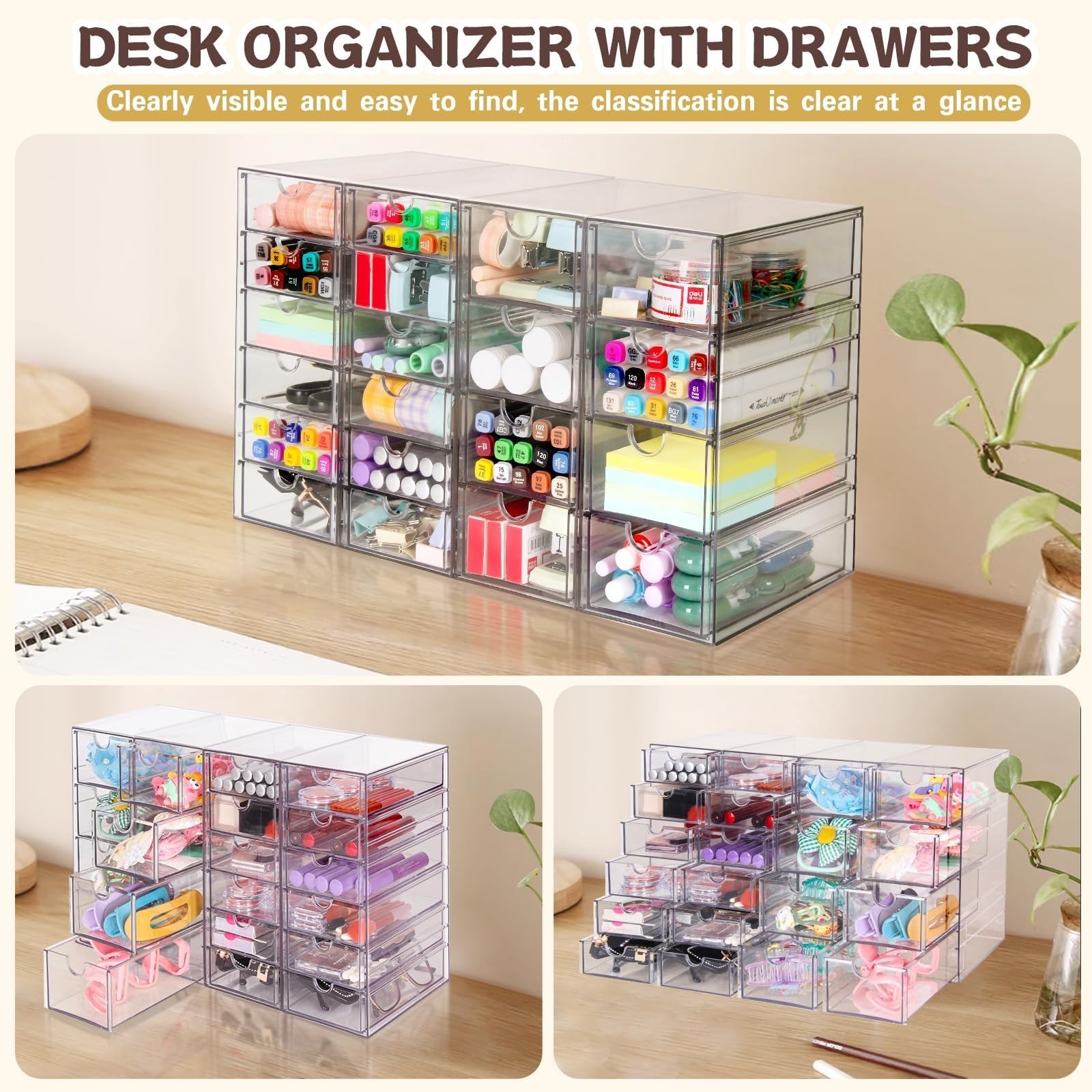 Acrylic Drawer Organizer – 20 Clear Drawers for Desk, Makeup, Office & Craft Sto