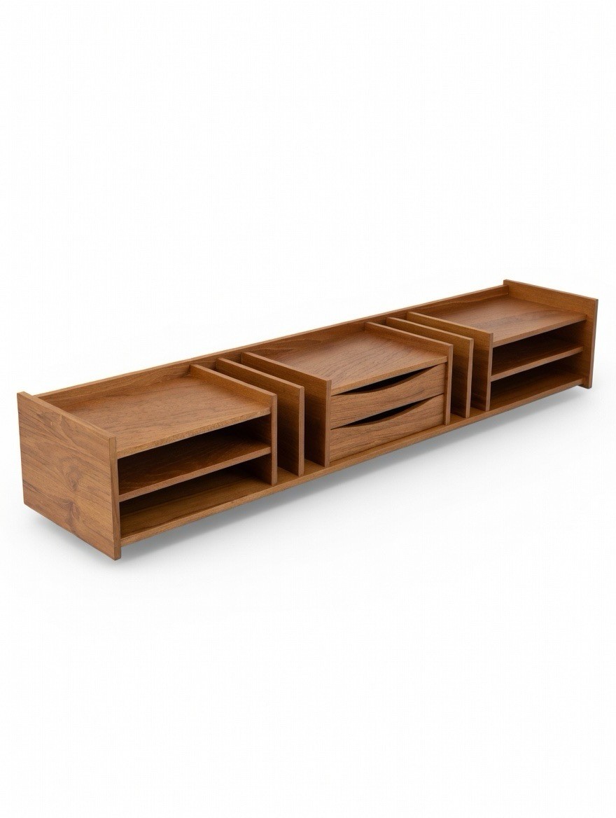 Mid-Century Modern Pedersen and Hansen Danish Teak Desk Top Organizer 48”