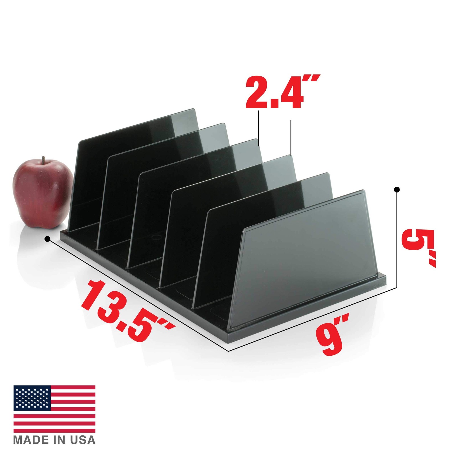 Large Standard Sorter 5 Compartments 13.5x9x5 Inch Recycled Plastic Black