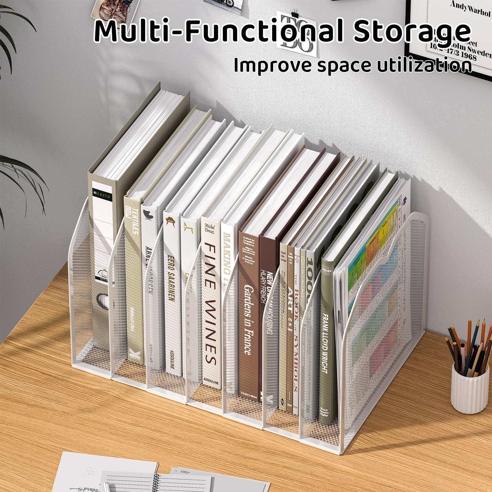 Vertical File Folder Organizer Desk Metal Desktop Rack Letter A4 7 Section