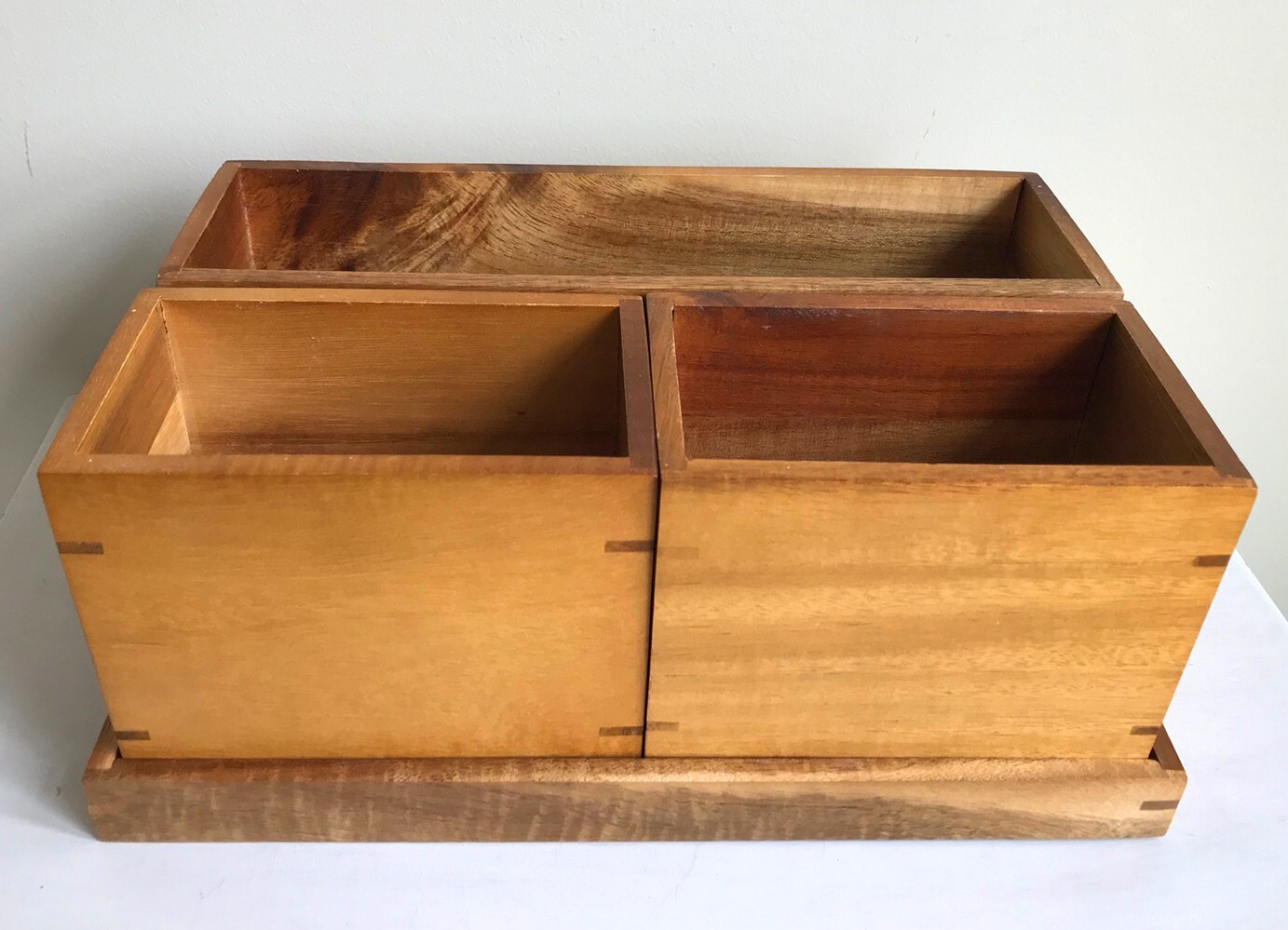 4 Piece Solid Wood Desk Organizer for Storage, Farmhouse Rustic Cottage Decor