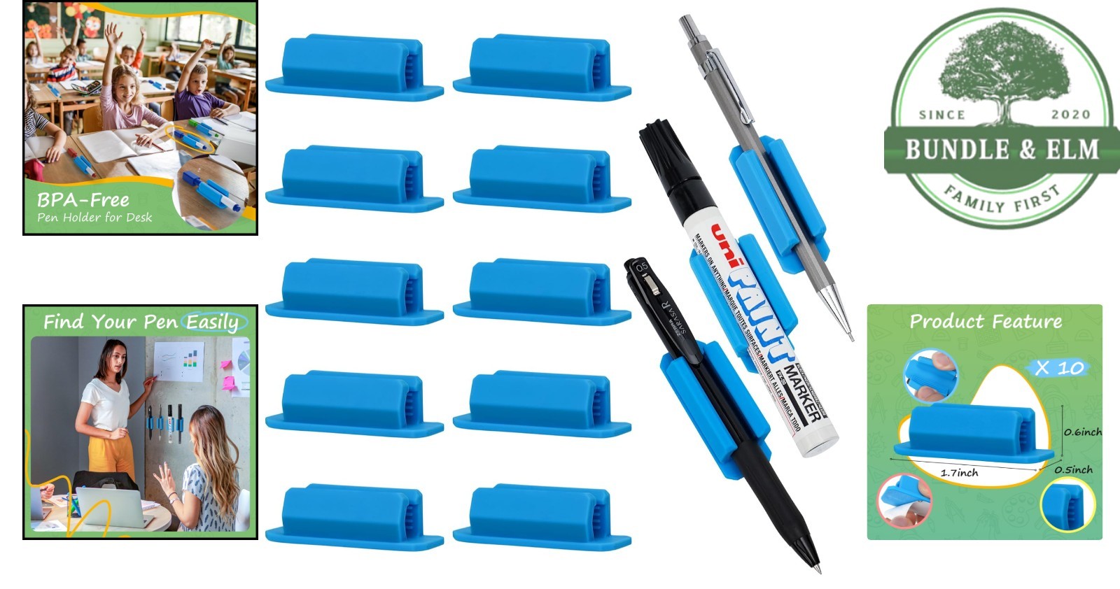 10 Pack Silicone Pen Holders for Desk, Adhesive Pencil Clips for Office Use