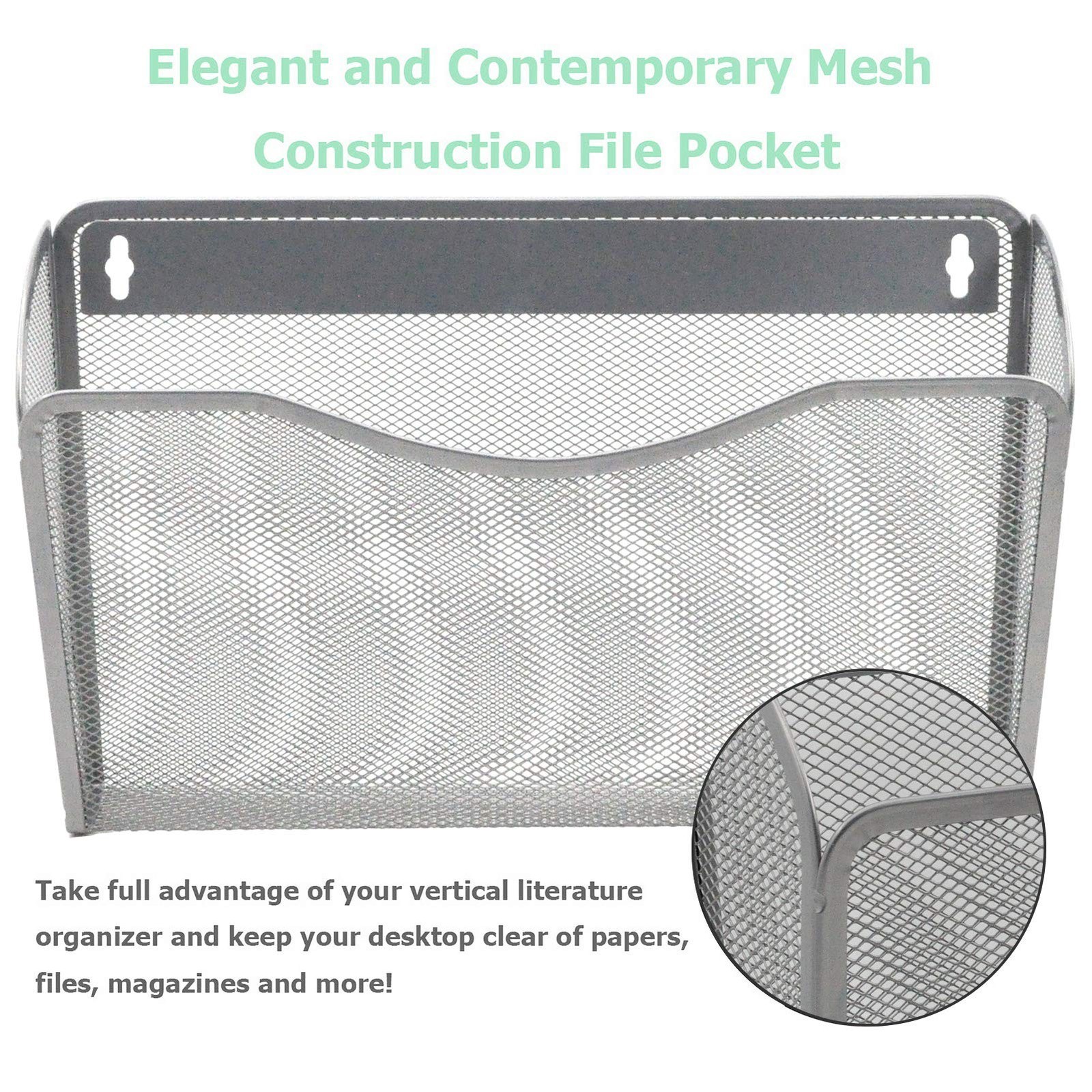 EASEPRES Mesh 3 Pockets Hanging Vertical Wall File Organizer Holder Rack, Sil…