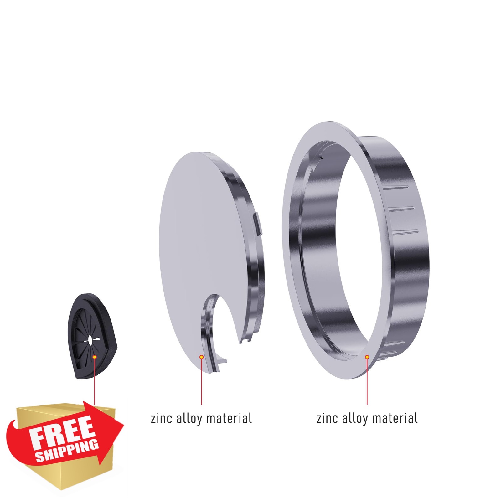 Skweawert 2-1/8″ Desk Grommet Silver Tone 2 Pack