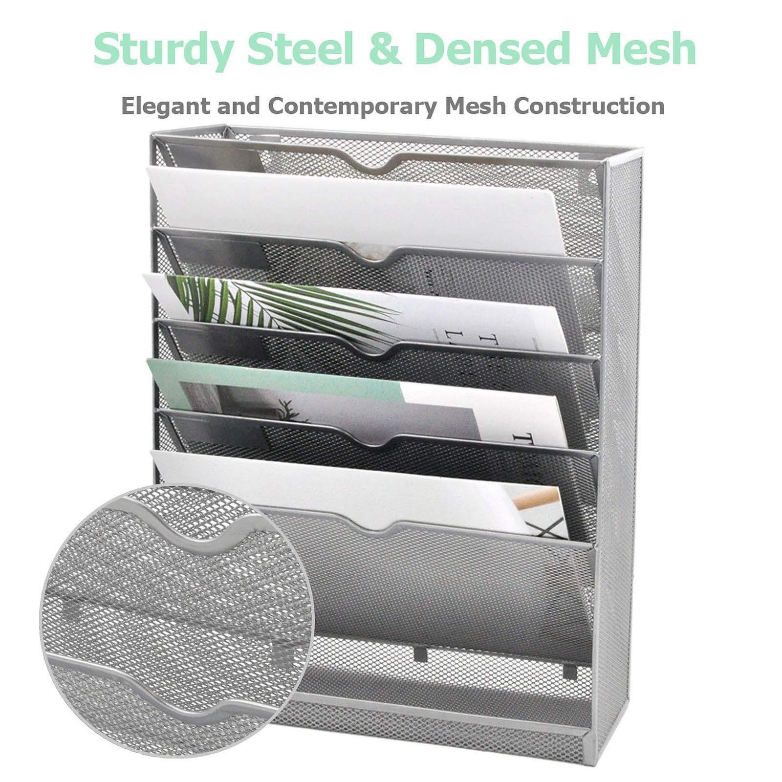 EASEPRES Mesh Wall File Organizer 5 Tier Vertical Mount Hanging Holder Magazi…
