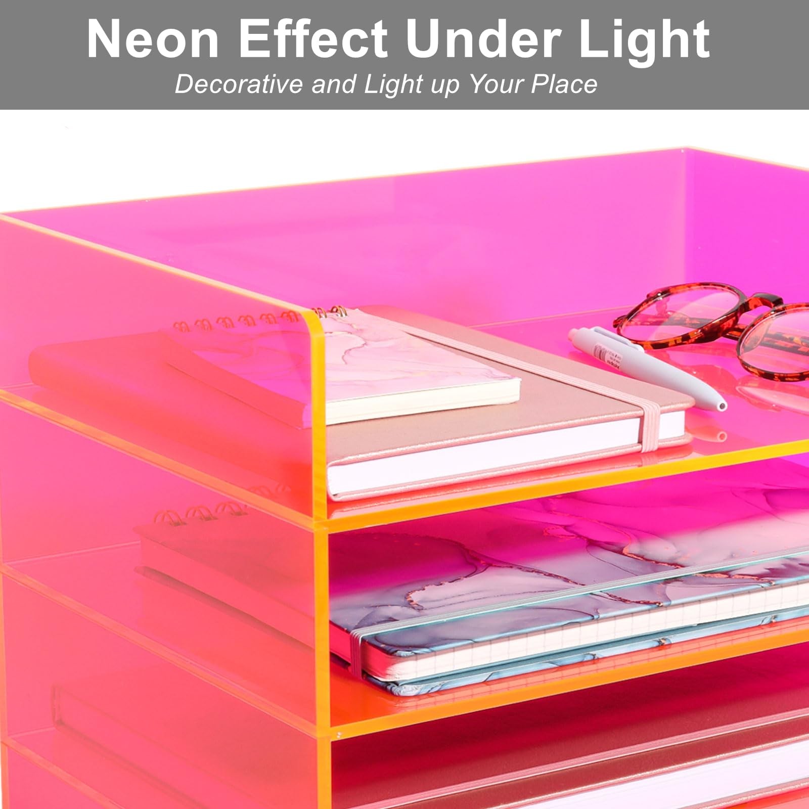 Acrylic File Organizer for Desk 4 Tiered Stackable Letter Tray Office Storage…