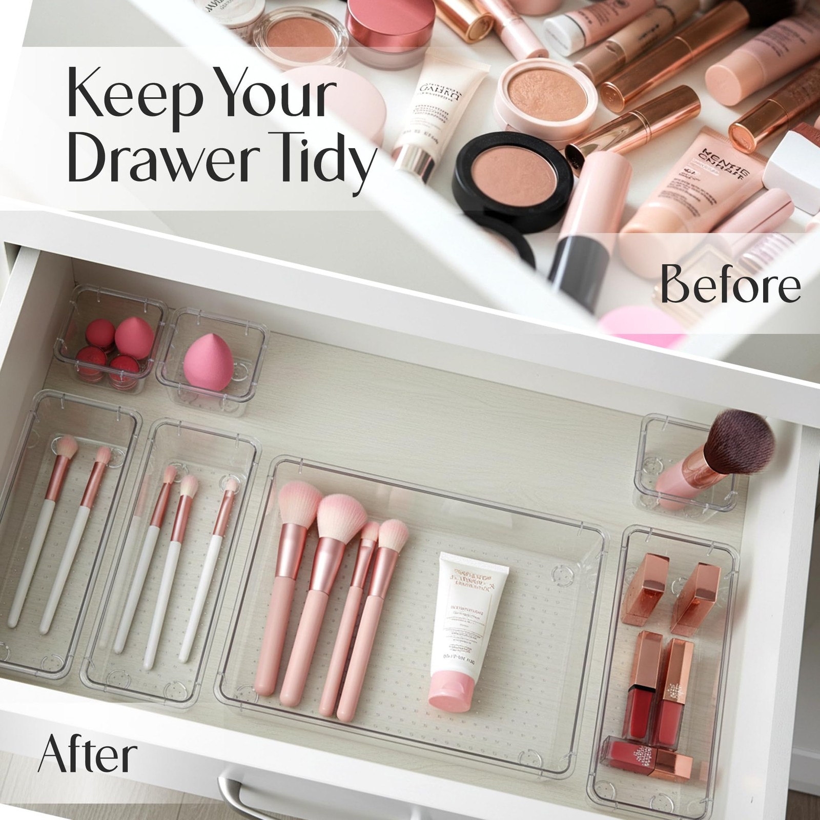 25 Piece Clear Drawer Organizer Set – Multi Size Storage Trays for Bathroom, …