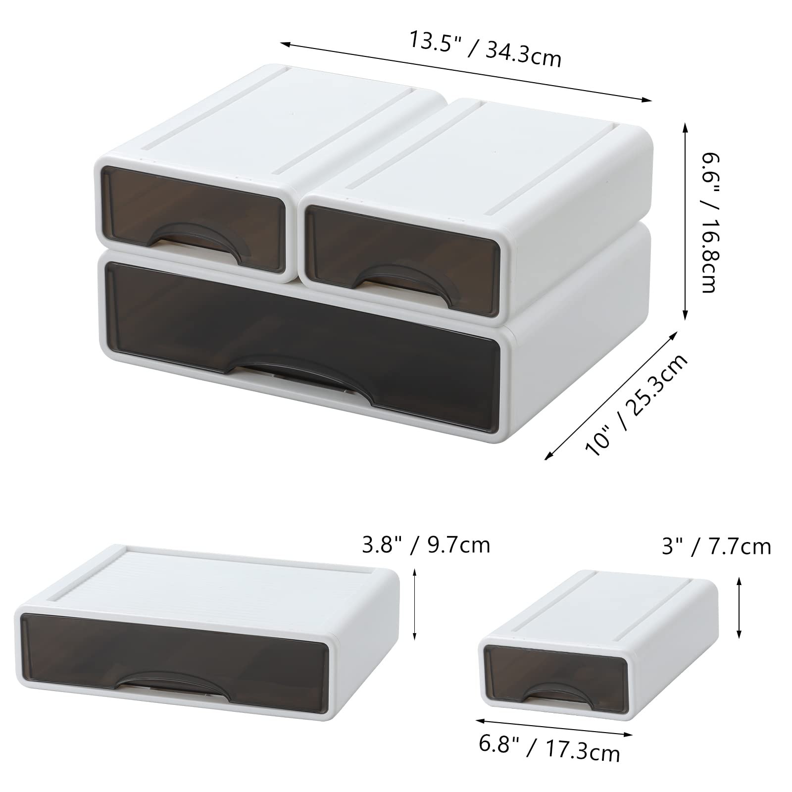 OSteed White Desktop Drawers for Paper, Stackable 3 Mixed Drawers,