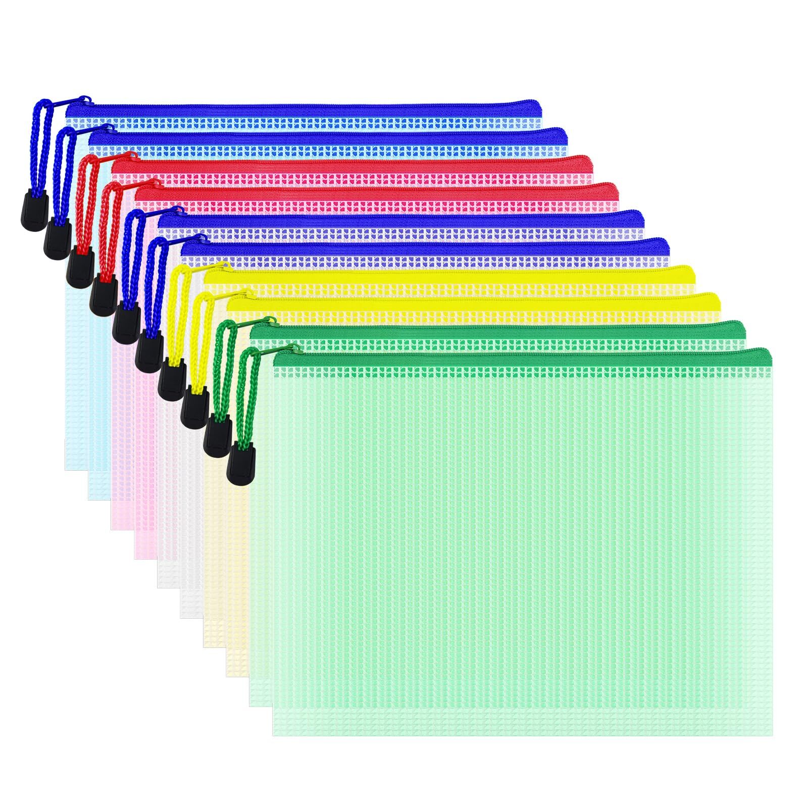 10 Pcs Zipper File Bags Waterproof Plastic Mesh Pouch for Office School Board…